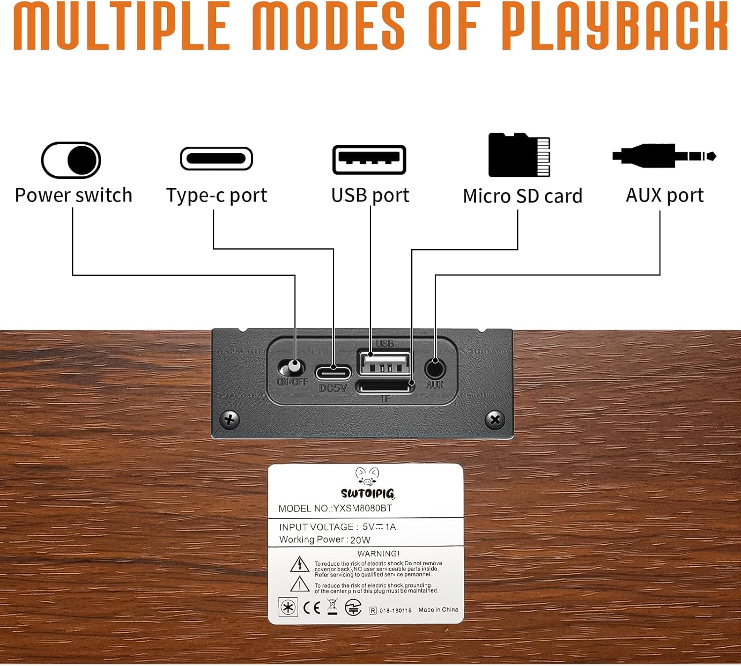 Retro Computer Speakers - Wooden Sound Bar with Bluetooth 5.3 & USB Connectivity | Universal Compatibility for PC, Desktop, Laptop, Monitor, Tablet & Smartphone - Image 5