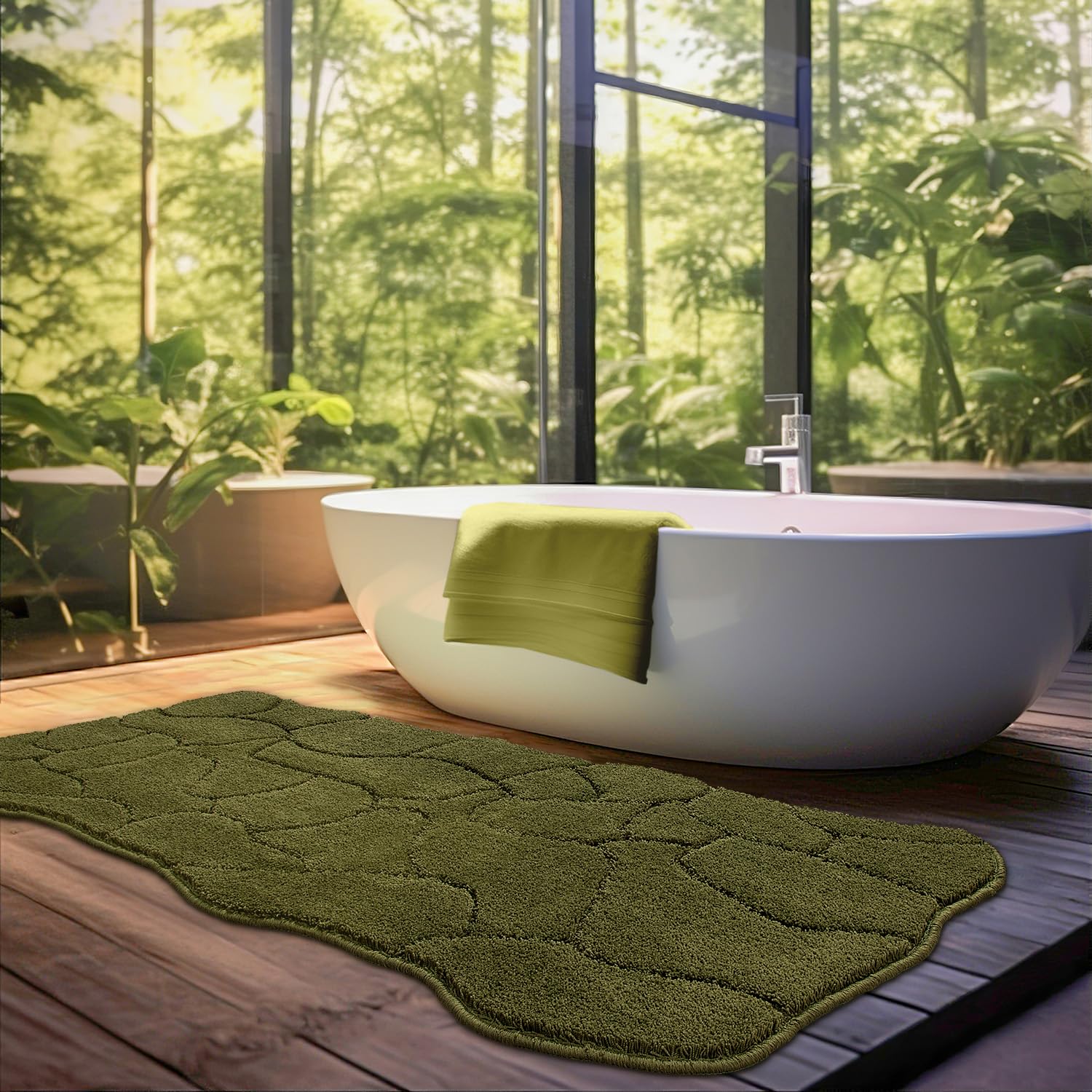 BSICPRO Large Bathroom Rugs Runner, 22x47 Inches Long Bath Mats for Bath Non Slip, Soft Absorbent and Quick Dry Microfiber Bath Rugs for Bathroom, Machine Washable (Olive Green)