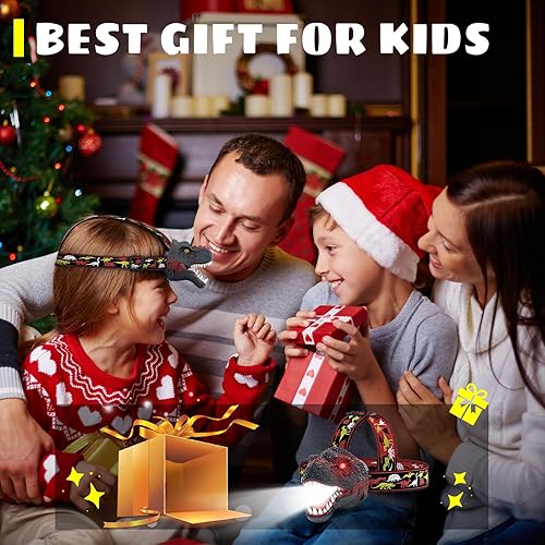 Miniatura 2 de Dysaim Linterna frontal para niños, linterna de dinosaurio para niños, lámpara de cabeza LED, linterna de equipo de camping, accesorios de
