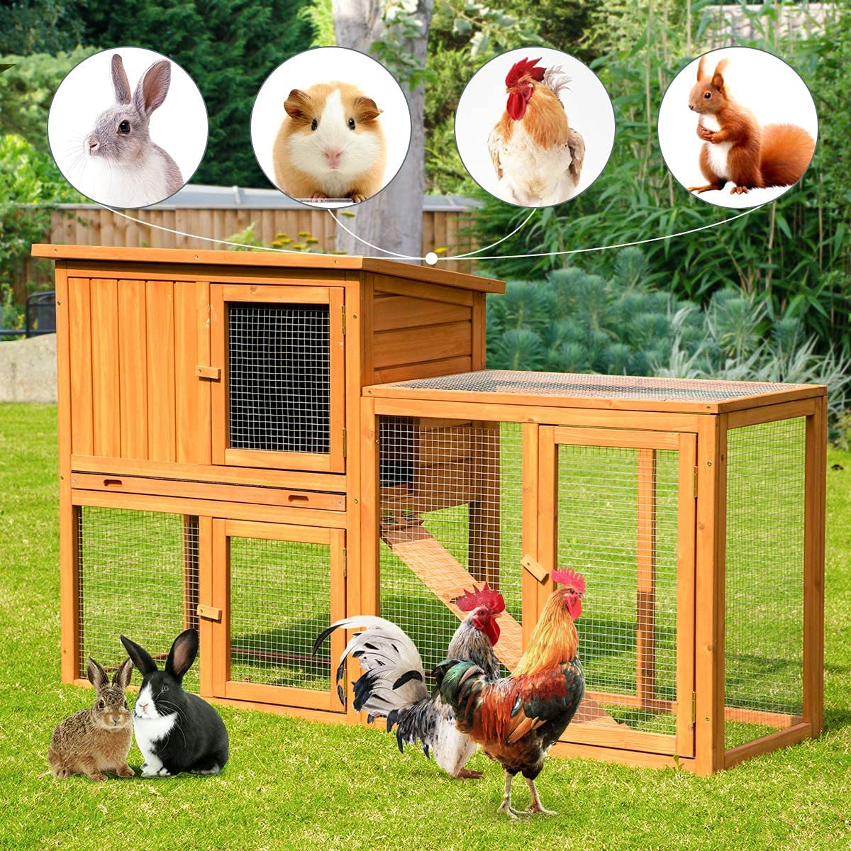 Buy Esright Rabbit Hutch 54.3'' Rabbit Cage Outdoor Large Wooden Bunny