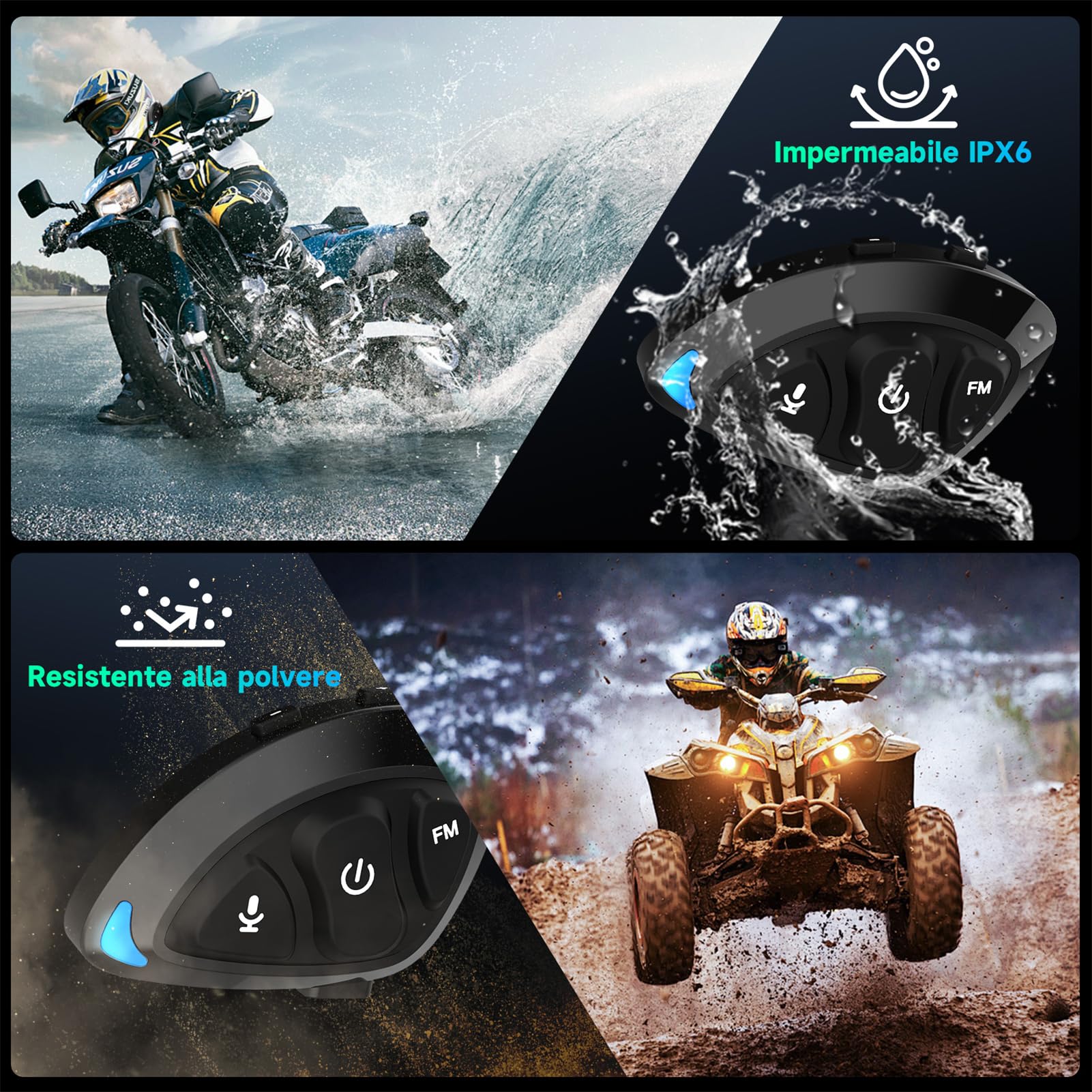 Moman Auricolare Moto RS-S Cuffie Casco Stereo HI-FI Riduzione del Rumore Radio FM IPX6 Impermeabile