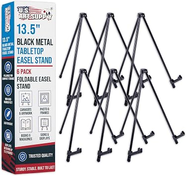 U.S. Art Supply 13.5" Black Metal Tabletop Easel Stand, 6-Pack, Foldable