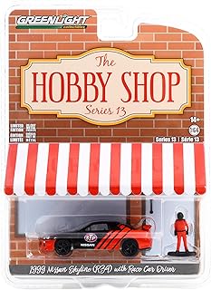 1999 Skyline (R34) RHD Right Hand Drive Black & Red STP & Race Car Driver Figure The Hobby Shop Series 13 1/64 Diecast Model Car by Greenlight 97130 E