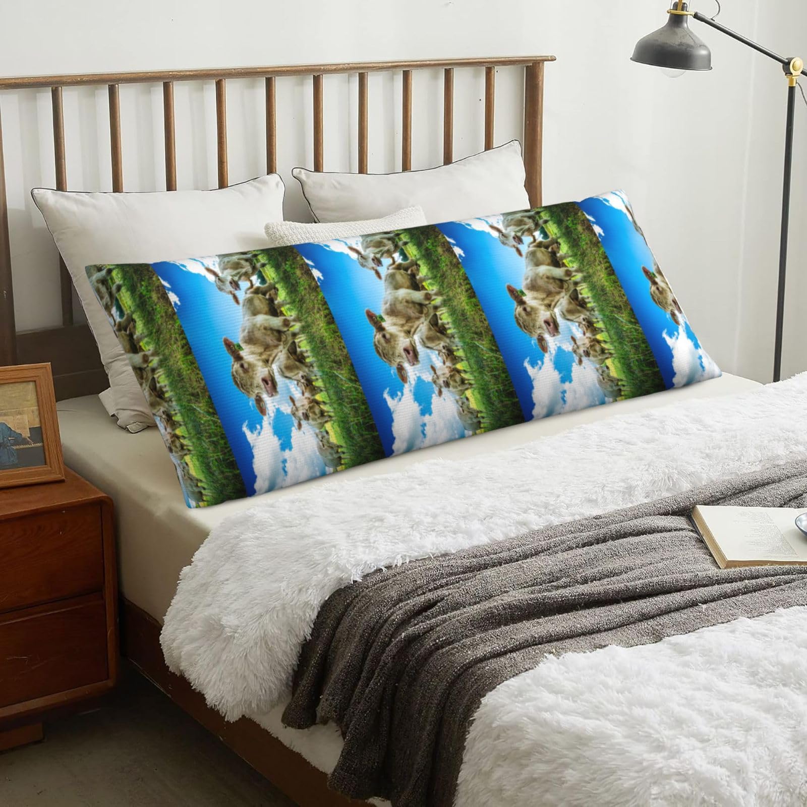 Cow On The Grassland, Body Pillow Cover with Zipper,Long Body Pillowcase 20 x 60 in