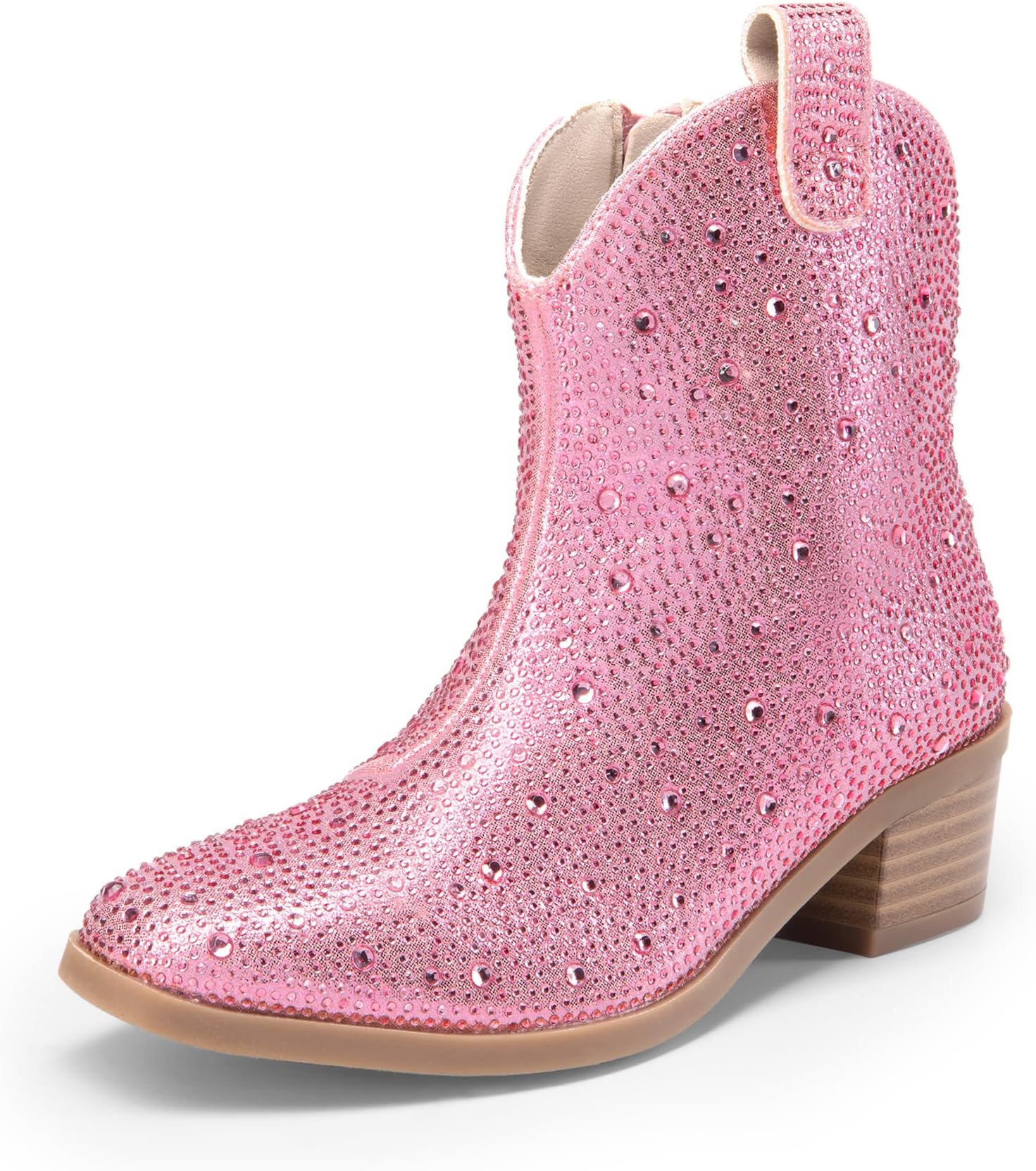 Girls Cowgirl Cowboy Rhinestone Boots Ankle Low Heel Dress Booties