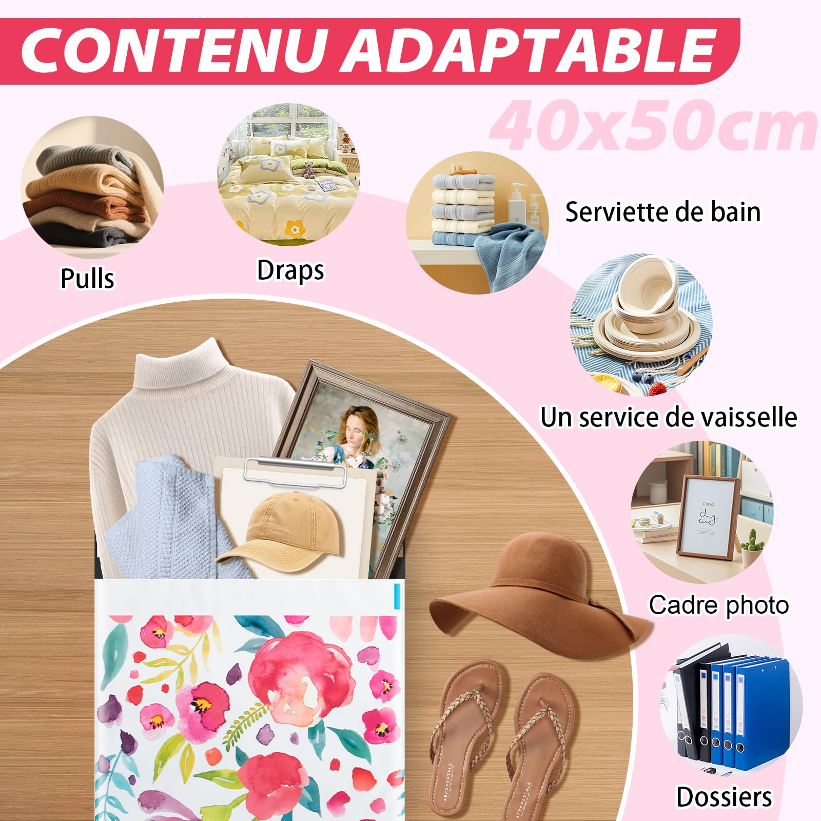 50Pcs Pochette Envoie Colis Vinted, Emballage Colis Vinted avec Ruban Auto-scellant, Enveloppe Plastique Expedition pour Les Petites Entreprises et Les Magasins de Détail (40x50cm)