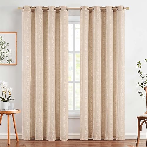 Miniatura 2 de Jinchan - Cortinas bohemias semitraslúcidas con rayas geométricas, filtrado de luz y ojales, ideal para sala de estar, dormitorio y casa de campo,