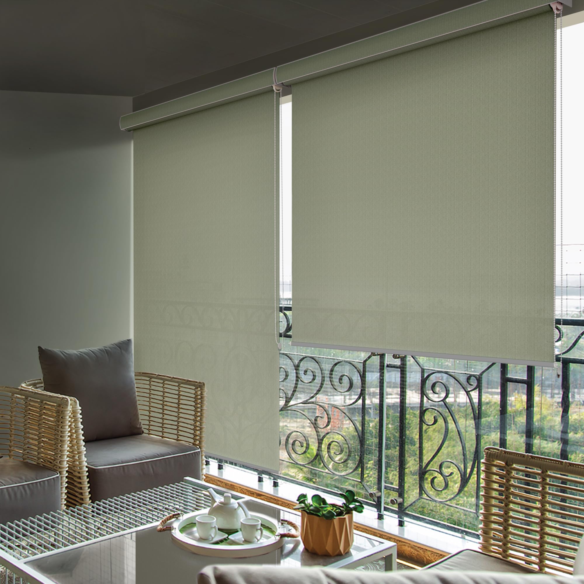 HIPPO Roller Blind Curtain for Outdoor Shade HDPE Corded 95% Sun & UV Protection, Air Flow Design, Light Filtering Balcony Roll-up Blinds (Moon-Stone, 3FTX7FT)-image-10