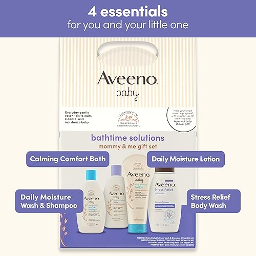 Miniatura 2 de Aveeno Baby Bathtime Solutions Mommy & Me Gift Set, Baby Wash & Shampoo, Calming Bath, Daily Moisturizing Lotion and Stress Relief Body Wash for