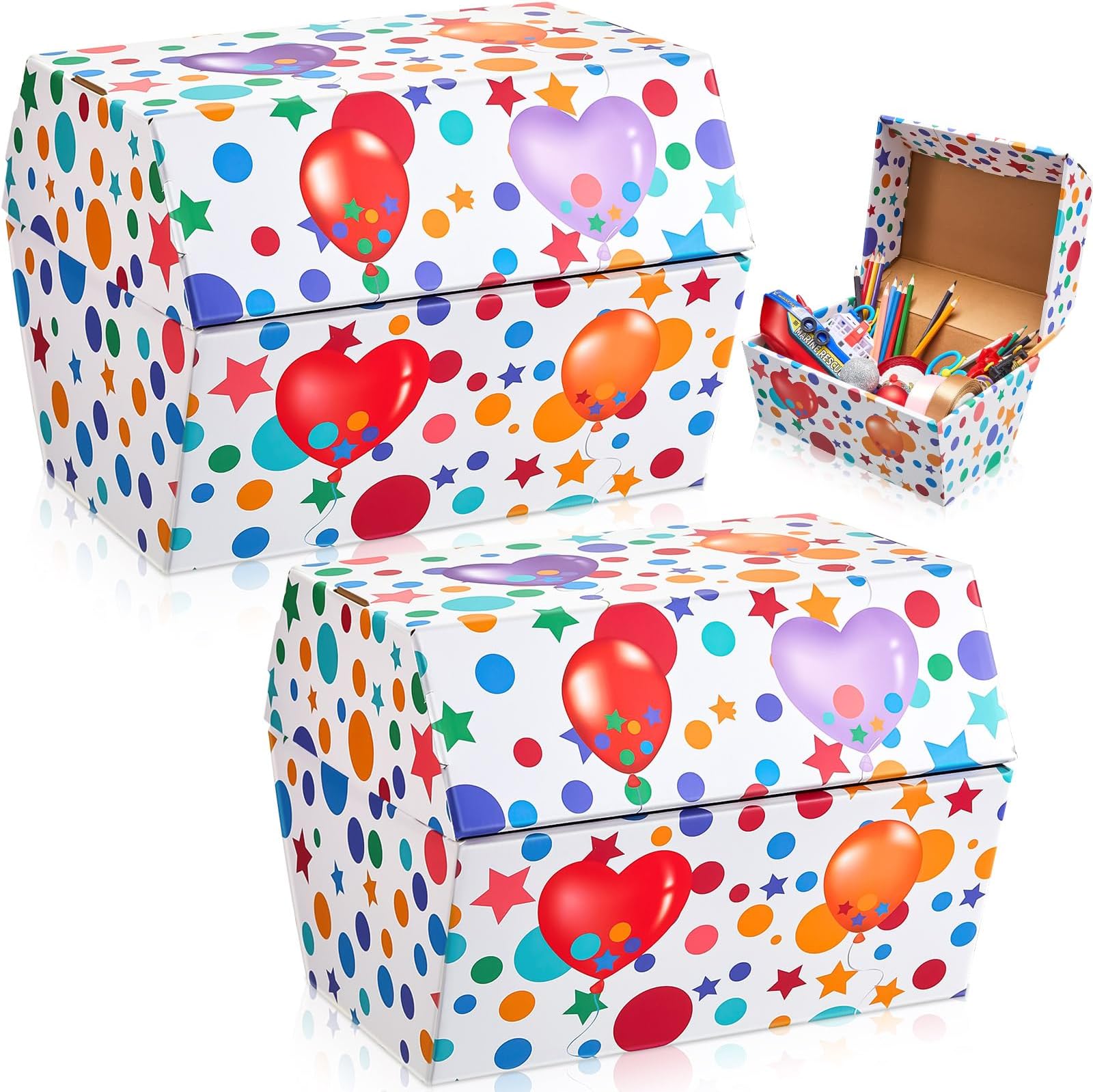 Confetti Prize Treasure Box Confetti Treasure Chest Treasure Cardboard Box Kids Prize Box for Kids Birthday Classroom Supplies Treasure Office Supplies, 9.8 x 7.3 x 8.5 Inch(2 Pcs)