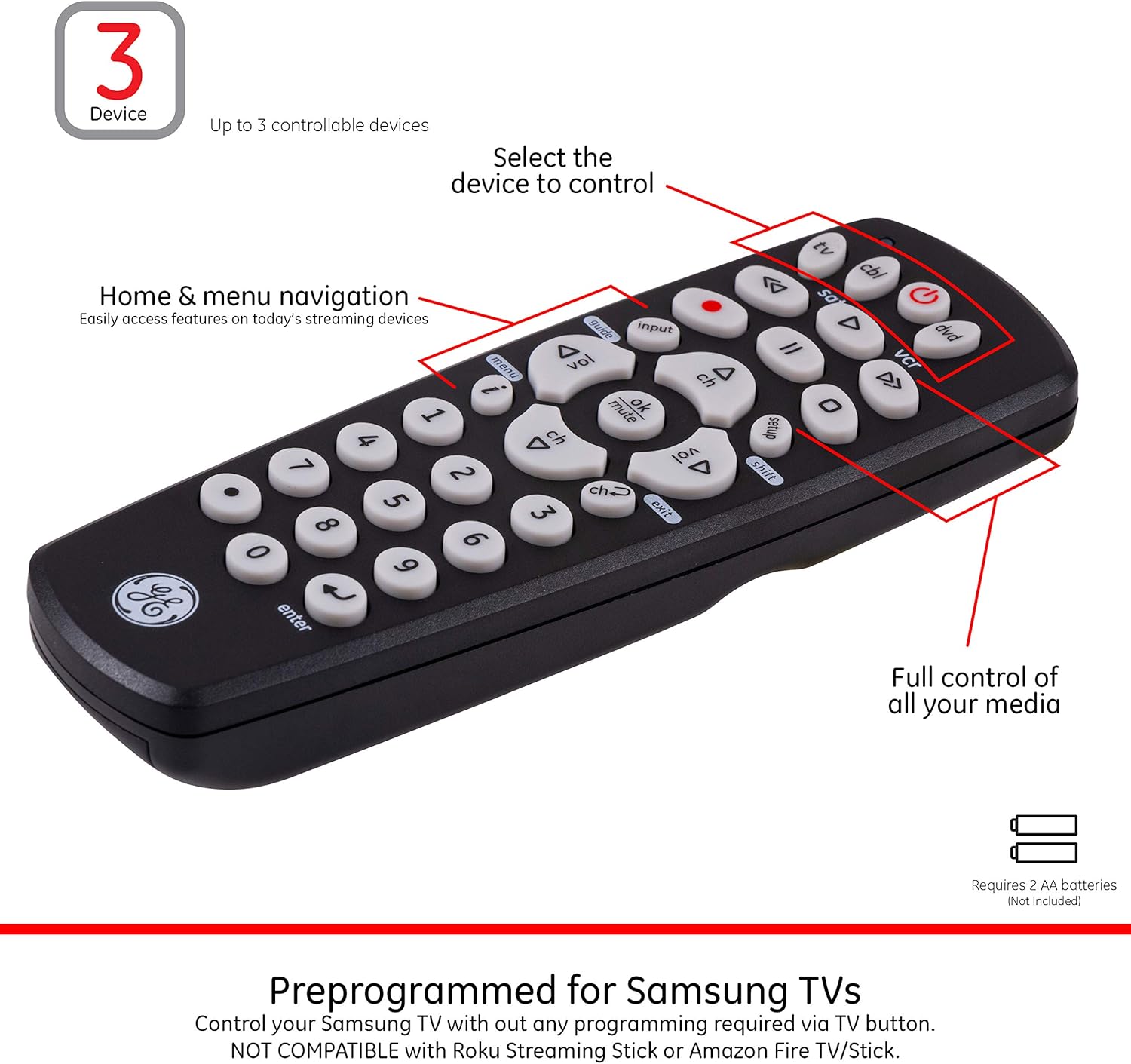 Buy Ge Universal Remote Control For Samsung Vizio Lg Sony Sharp Roku Apple Tv Rca Panasonic Smart Tvs Streaming Players Blu Ray Dvd 3 Device Black Online In Indonesia B0jktfxs Buy Ge Universal Remote Control For Samsung Vizio Lg Sony Sharp Roku Apple Tv Rca Panasonic Smart Tvs Streaming Players Blu Ray Dvd 3 Device Black Online In Indonesia B0jktfxs