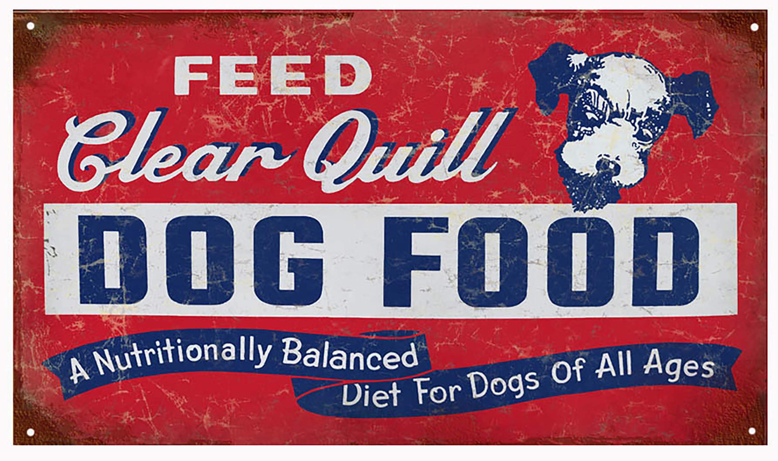 ILYIBGO Clear Quill Dog Food Reproduction Nostalgic Metal Sign Vintage Metal Tin Sign for Men Women,Wall Decor for Bars,Restaurants,Cafes Pubs,12x8 Inch