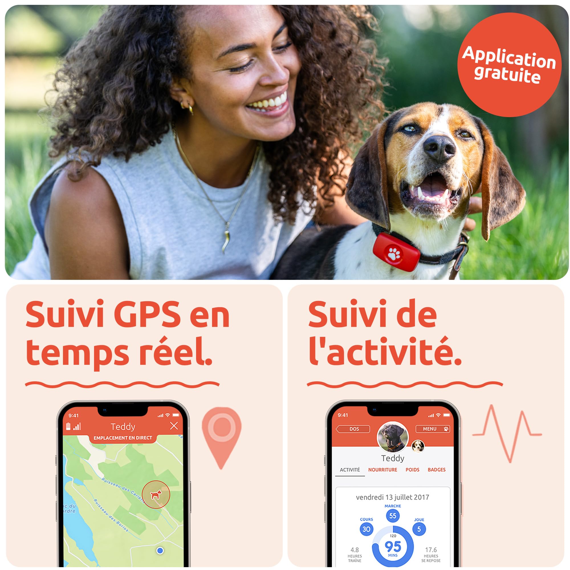 PitPat Traceur GPS pour Chien - Convient à Tous Les Chiens et se Fixe au Collier