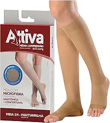 Meia de Compressão Feminina, Meia 3/4 Panturrilha Média Compressão 18 21 Sem Ponteira Cor Natural ATTIVA