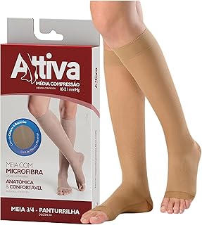 Meia de Compressão Feminina, Meia 3/4 Panturrilha Média Compressão 18 21 Sem Ponteira Cor Natural ATTIVA