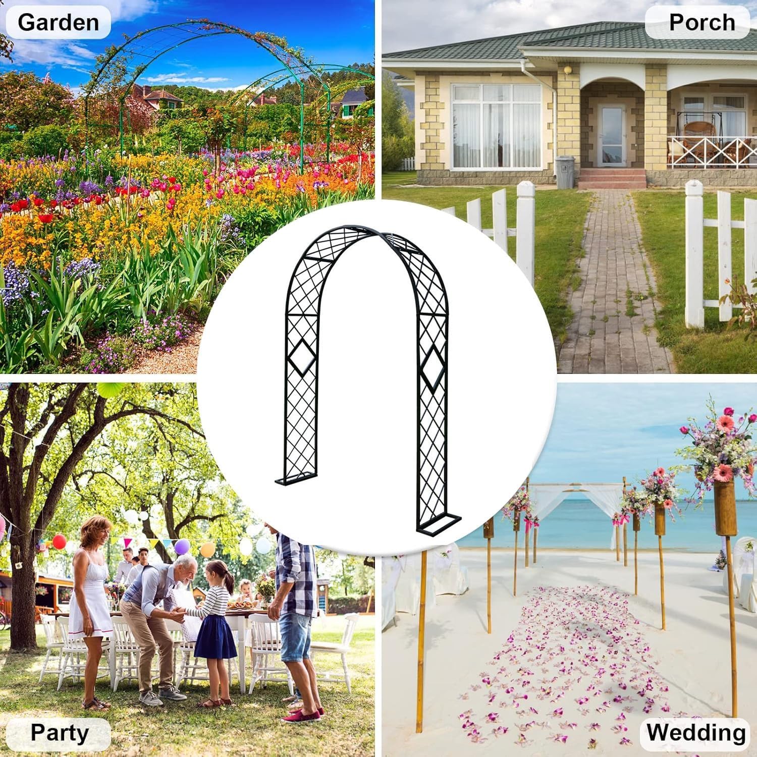 Metal Garden Arbor Sturdy Steel Arches for Outdoor Decoration Arch Trellis for Climbing Plants Wedding Arch Arbor for Ceremony Party(White,3.0m)
