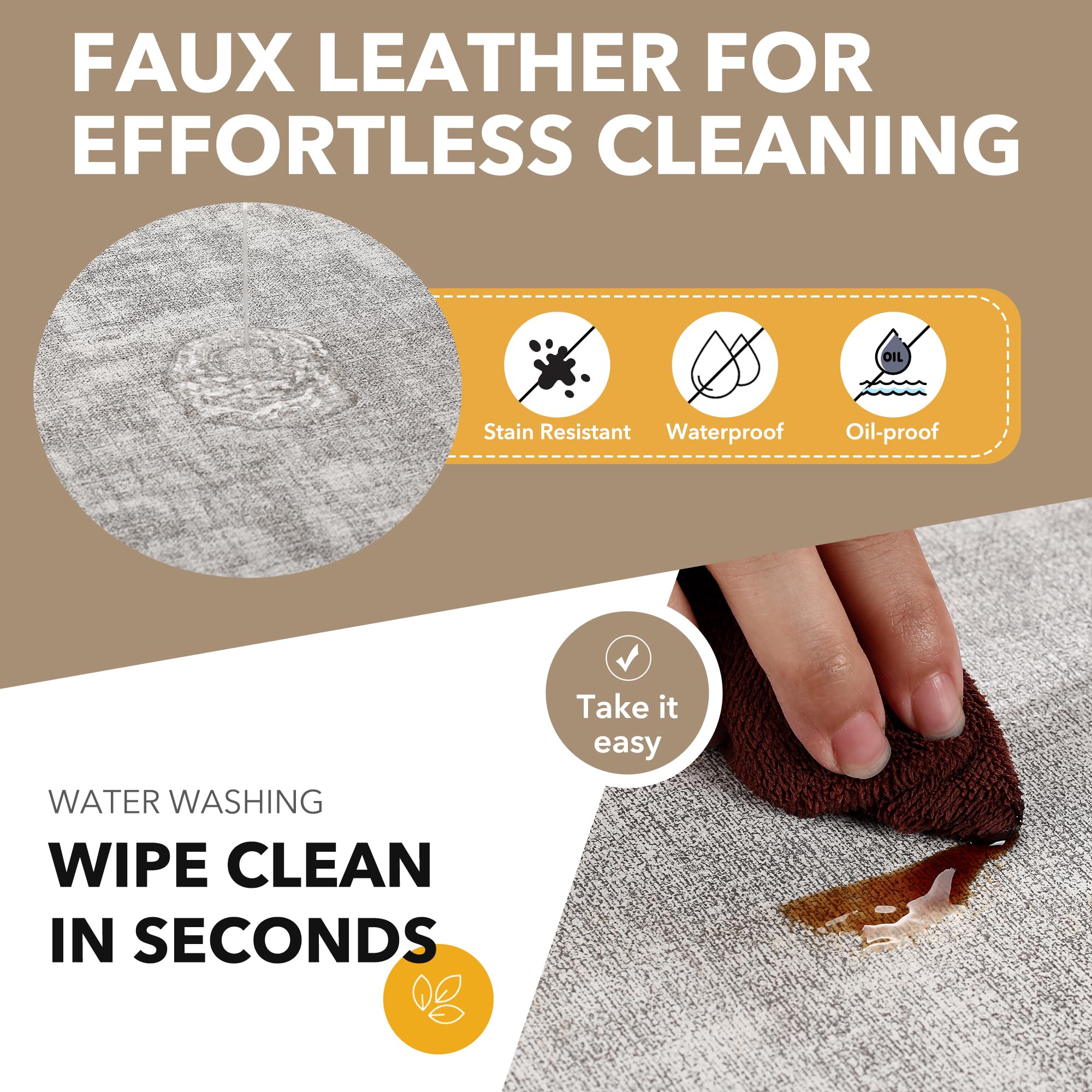 Round Faux Leather Placemats Set of 4?100% Waterproof and Heat Resistant Table Mats?Anti Slip Wipeable Washable Vinyl Place Mats?Easy Care Table Mats Suitable for Indoor & Outdoor Use