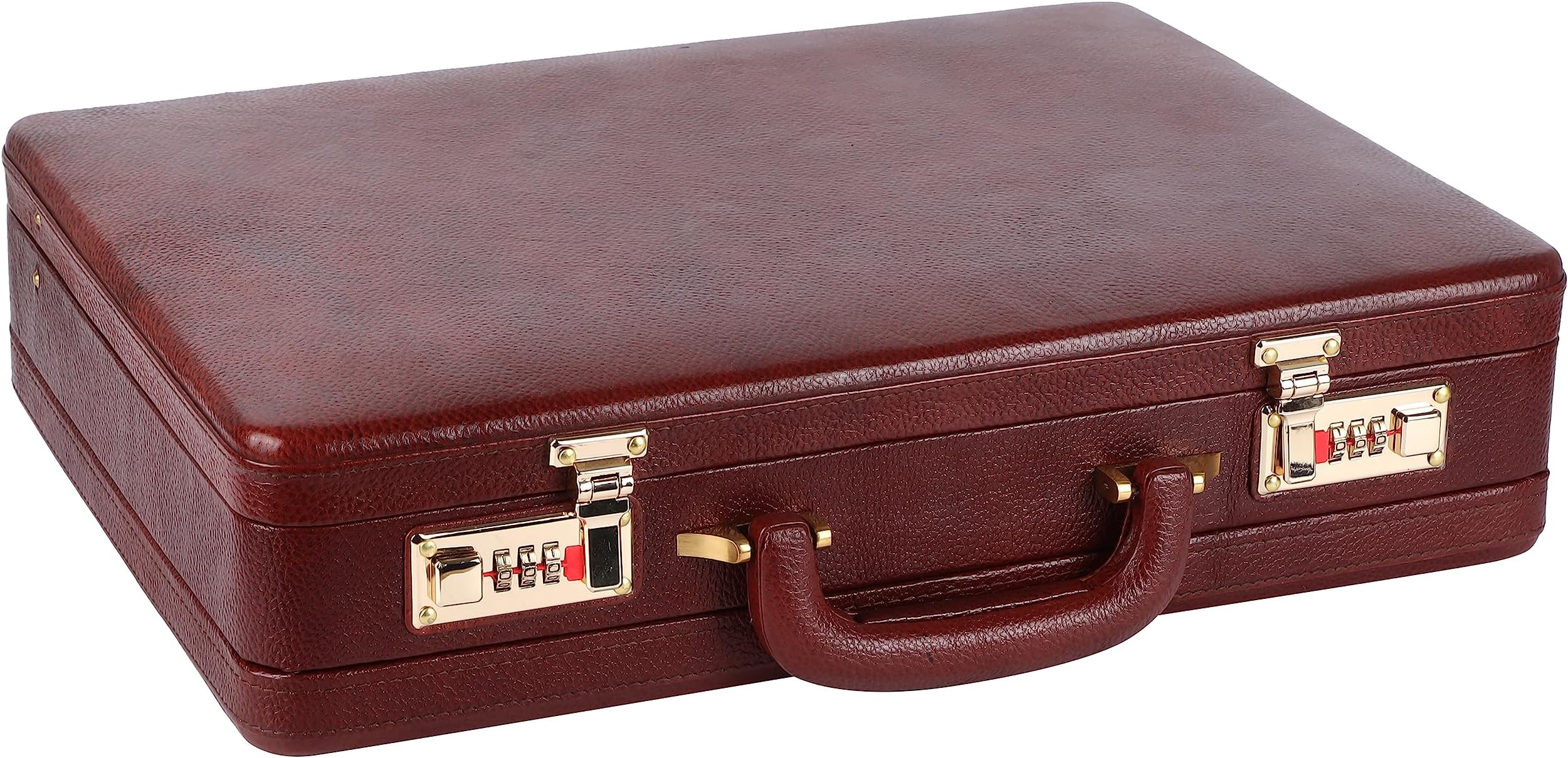 Expandable Briefcase for Men - Genuine Leather Attachi Suitcase with Combination Lock - Office and Business Hand Bag - Executive Laptop Briefcase - Richs Brown, 43 x 10.5 x 32cm