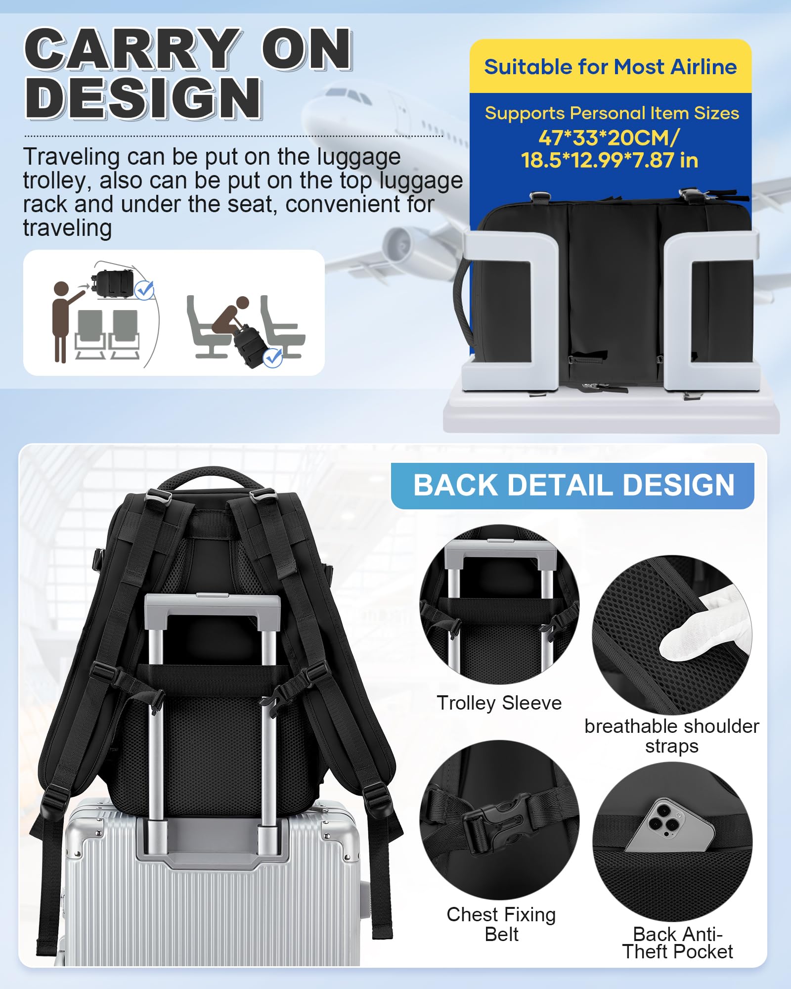 BJLFS Borse da Cabina per Ryanair 40x30x20 Bagaglio a mano Sottovuoto 40x20x25 Zaino da Viaggio con Sottovuoto impermeabile Donna Zaino Easyjet 45x36x20 Zaini Wizzair con porta scarpe