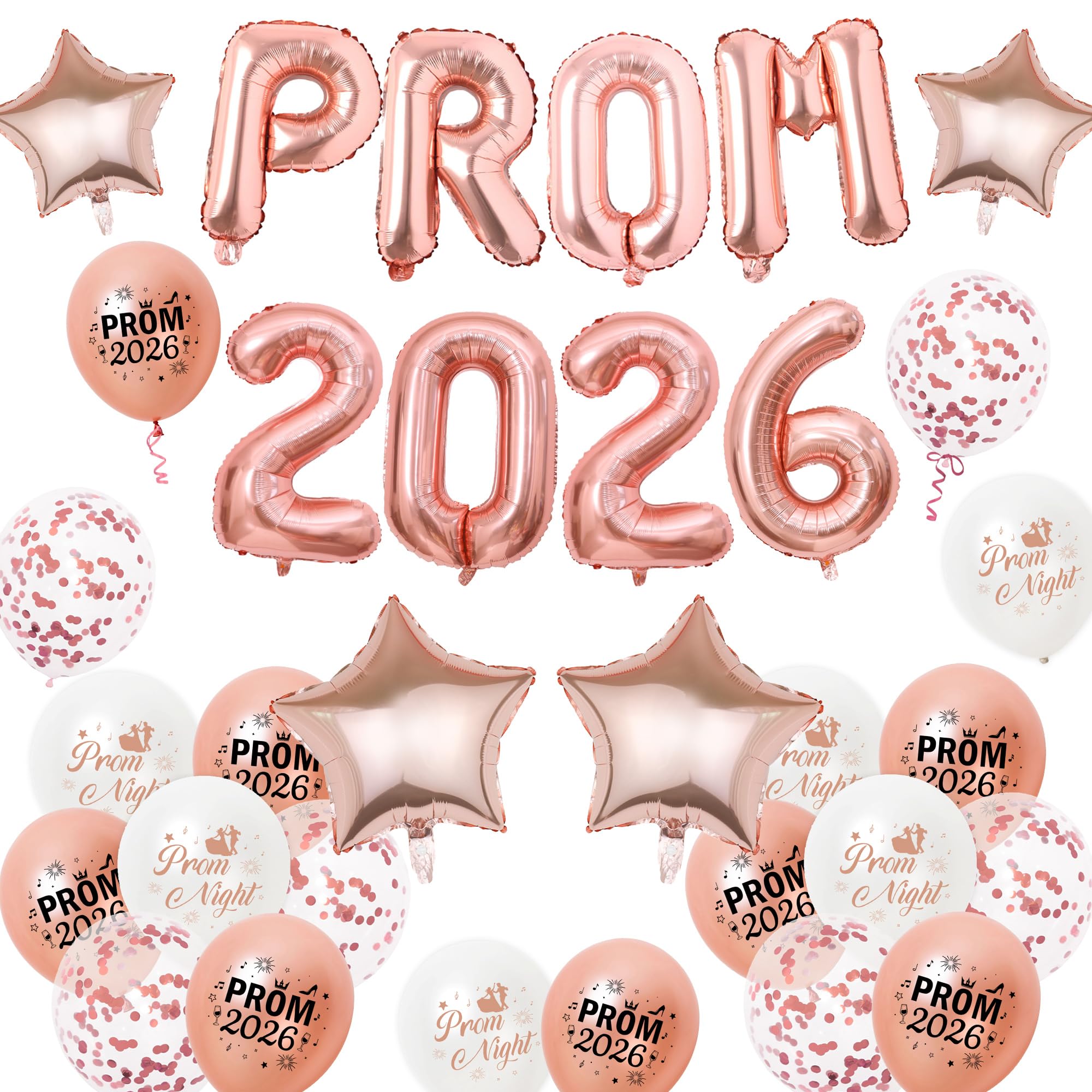 Prom Decorations 2026 Balloons Set - Rose Gold Prom 2026 Foil Balloon Banner with Star and Latex Balloons, Graduation Party Decorations for Class of 2026 Prom
