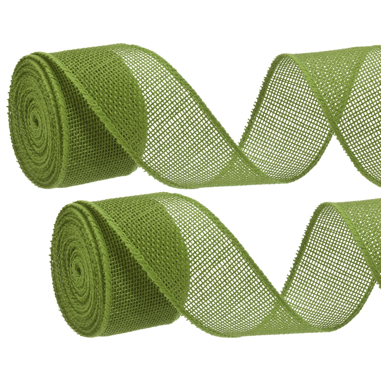 PATIKIL 2PCS Burlap Wired Ribbon, (40mm x 5m, Grass Green), Wired Edge Linen Wired Ribbons, Suit for - Crafts/Wreath/Bow Making/Gift Wrapping/Christmas Tree Decoration