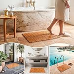Dicunoy Bamboo Bath Mat, Bathroom Shower Rug, Wooden Toilet Doormats for Shower Doorsteps, Sauna, Tub, 23.6" L x 16" W, Wooden Bathroom Accessories