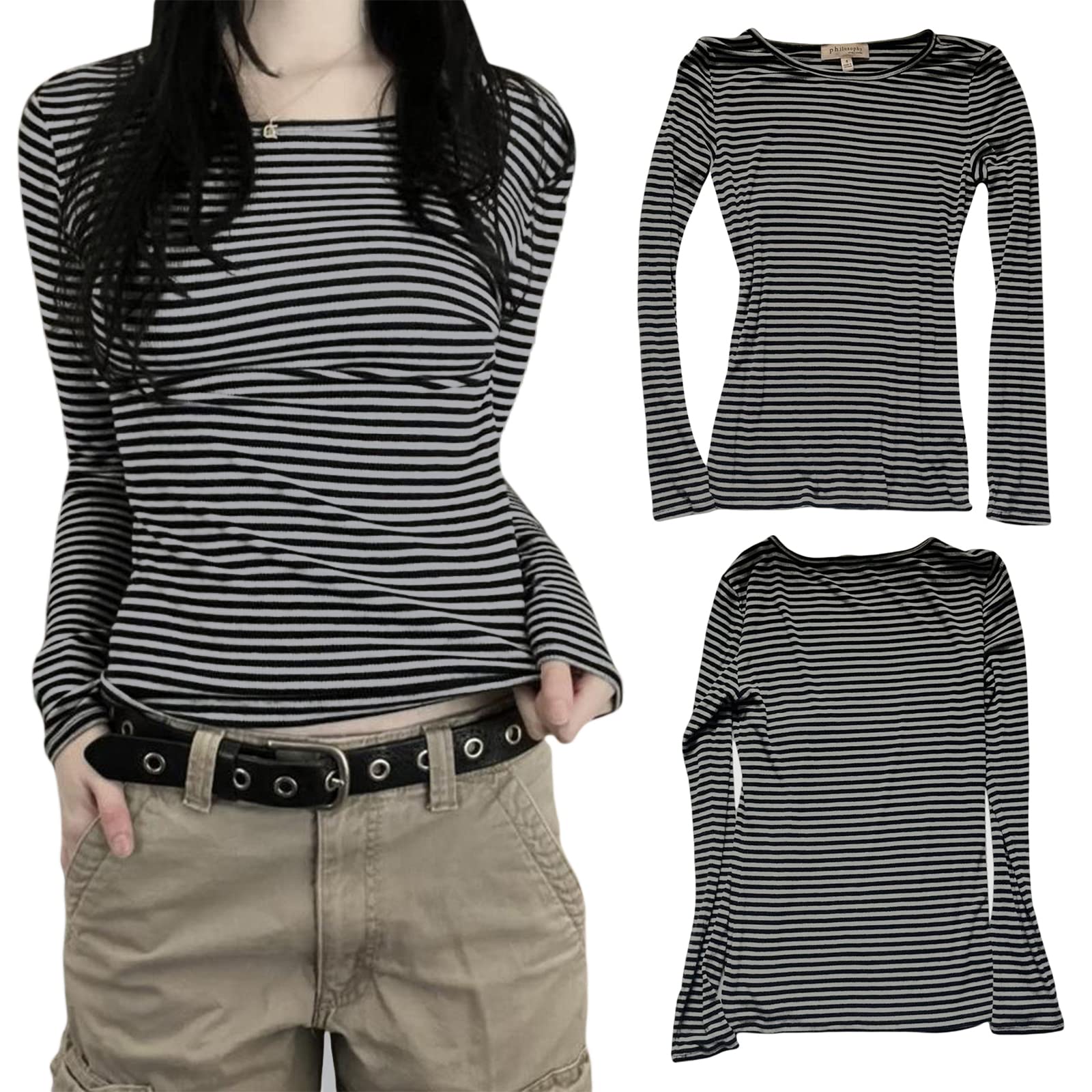 Maglietta grafica per donne adolescenti ragazze estetico grunge gotico vestiti Y2k maglia basic manica lunga top autunno