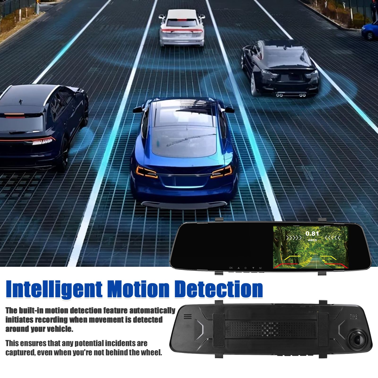 Shkalacar Kamera na desce rozdzielczej DVR 1080P z 4 czujnikami parkowania, podwójna kamera przednia i tylna z noktowizorem, nagrywanie, w pętli i wielojęzyczny system parkowania