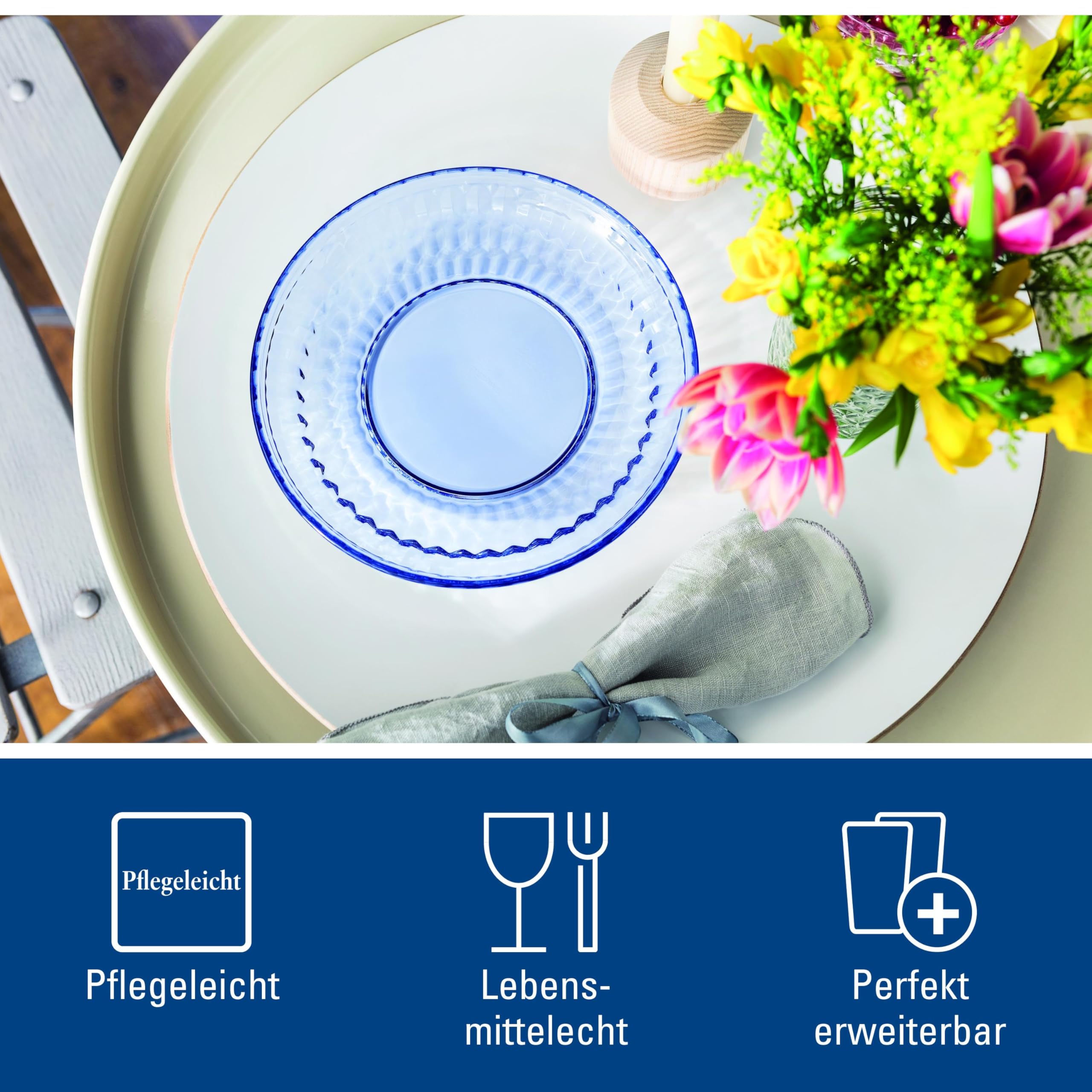 Villeroy & Boch - Boston Platzteller 32 cm Blau, Spülmaschinenfest, Servierteller, Speiseteller, Teller Glas, Kristallglas
