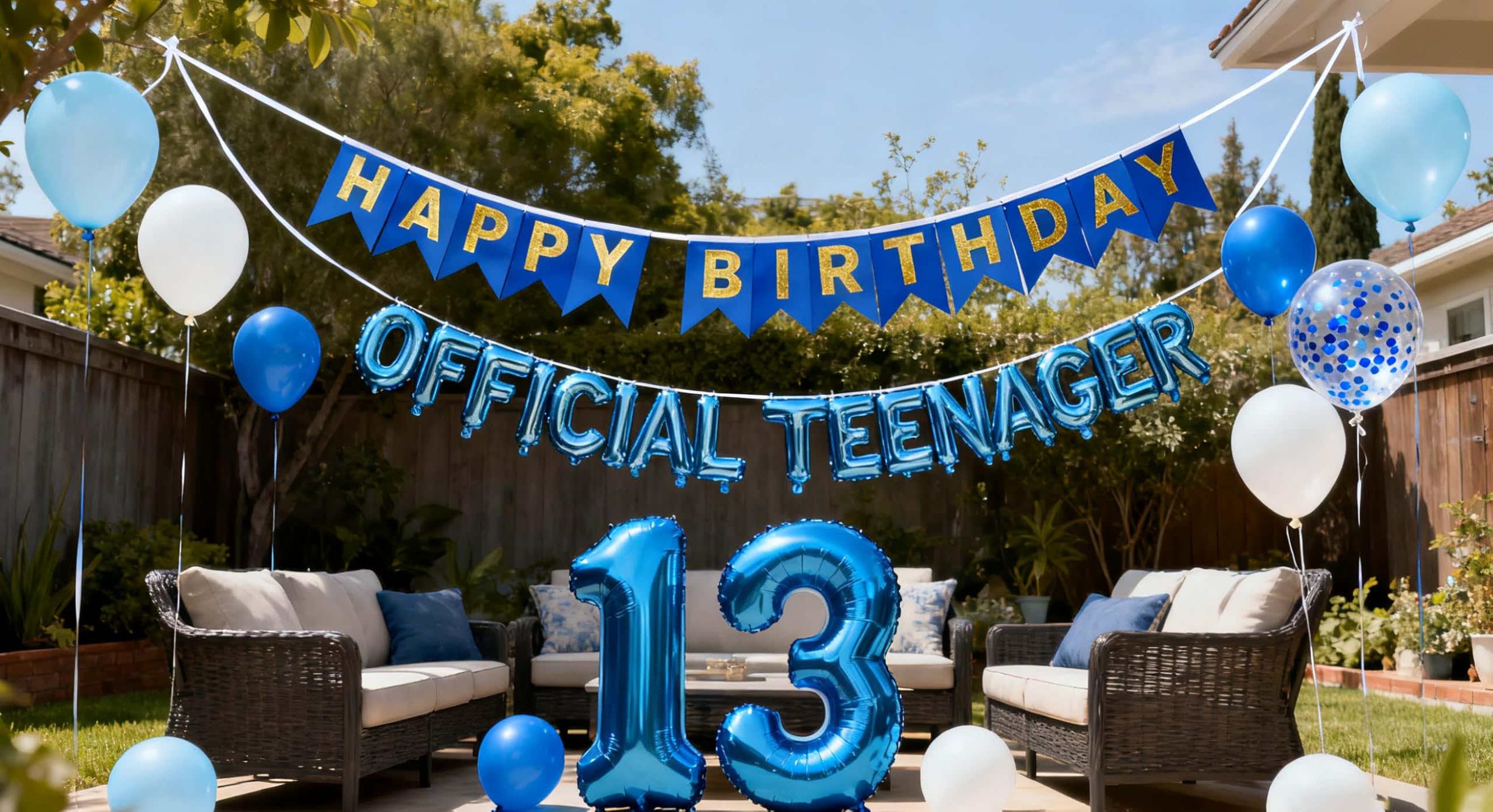 13th Birthday Decorations Blue for Boys, Official Teenager 13th Party Decoration,Banner Number 13 Star Foil Balloons Blue Confetti Balloons for 13