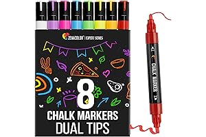 Zenacolor Liquid Chalk Markers Dual Tips: Non-Toxic, Quick-Drying and Erasable for Blackboards and More