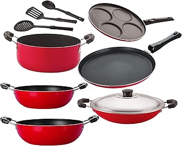 NIRLON Non-Stick Aluminium Heat Resistance, Kitchenware Essential Combo Cookware Set?, 9 - Piece [26_KD13_KD14_CH_FT11_Cass20_UP4_3SPN]
