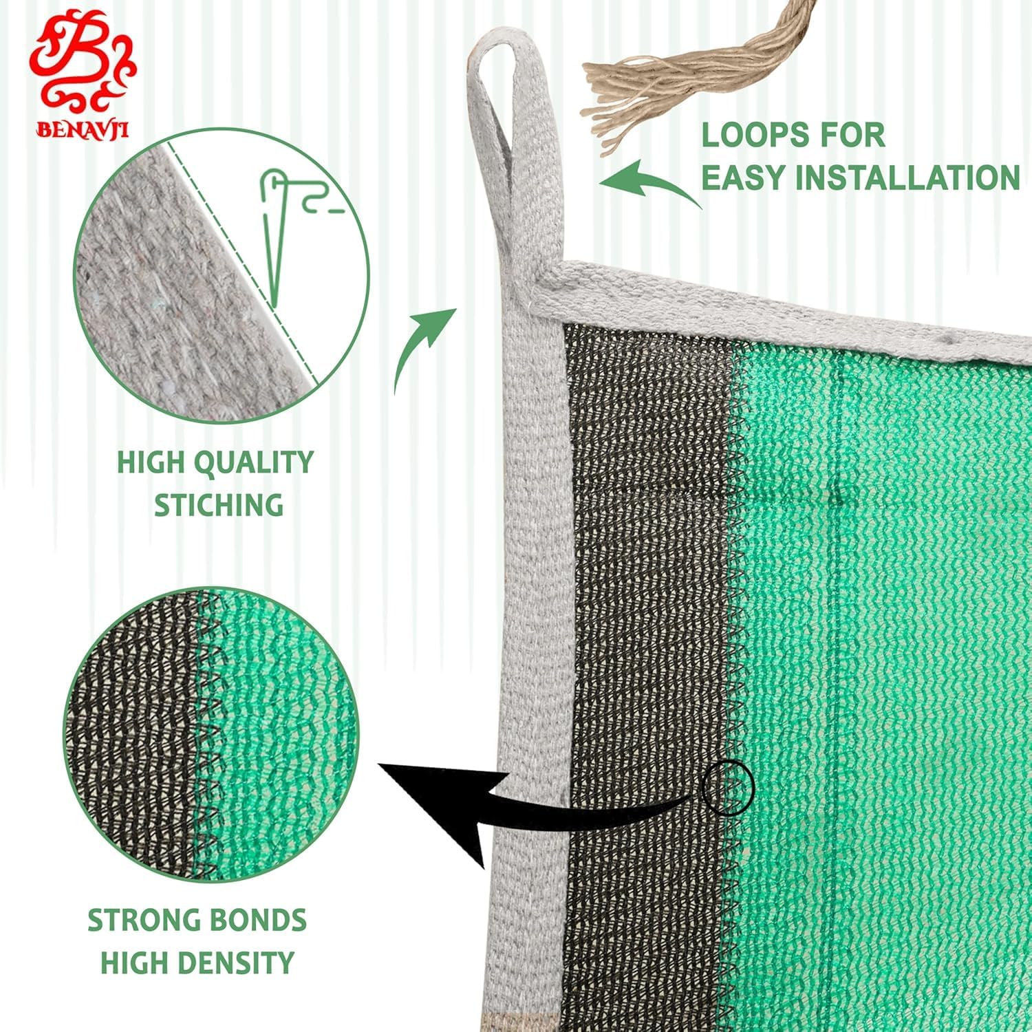 BENAVJI High Density Multipurpose Niwar Shade Net Green Sun Shade Sail Square Canopy for Balcony & Garden 75% Protection from Sun & UV Rays 10X4 FEET 4