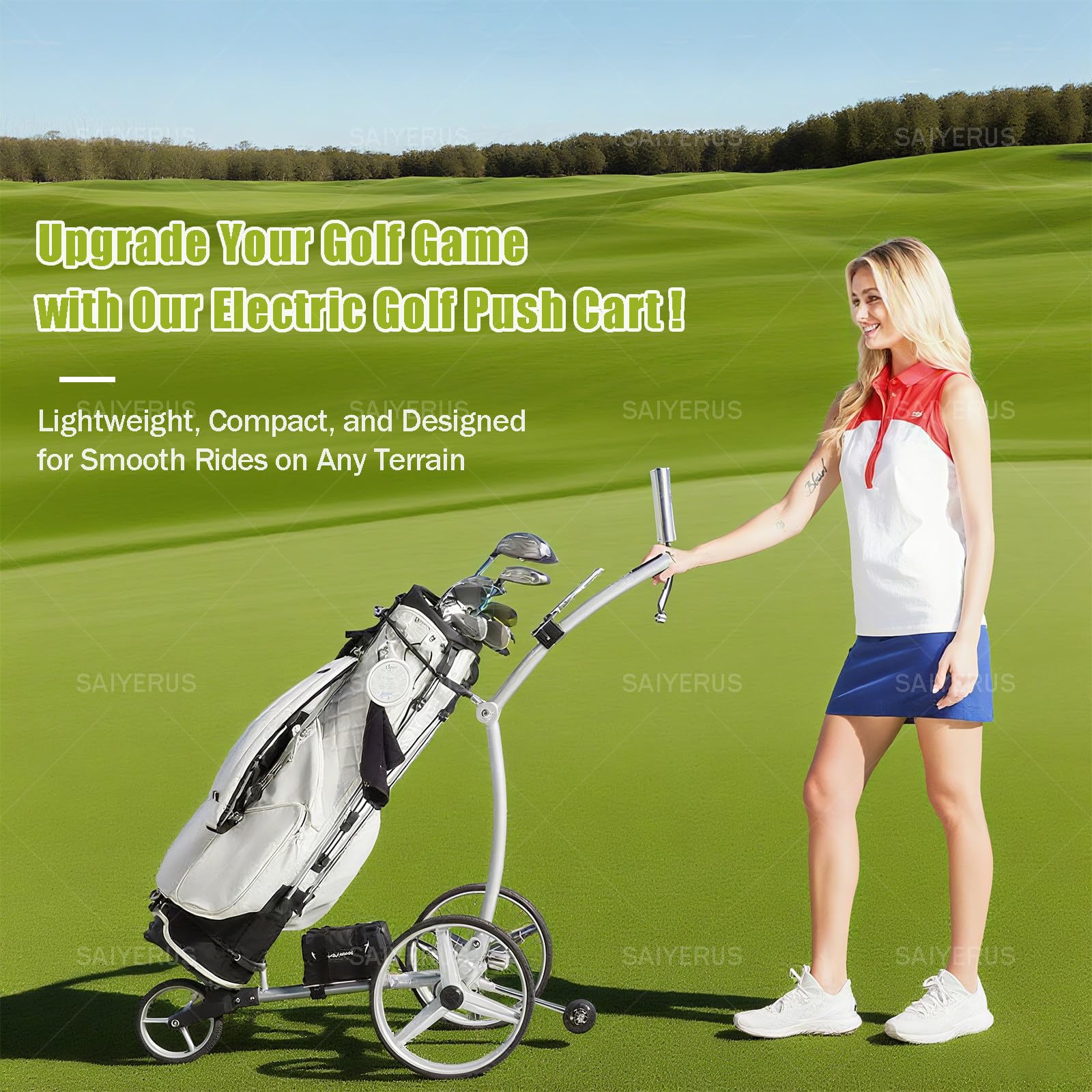 Carrito de Golf Eléctrico con Control Remoto, Ultraligero de Acero Inoxidable, Batería de Litio Recargable, Accesorios Completos, Incluye Bolsa de Transporte y Funda para Lluvia
