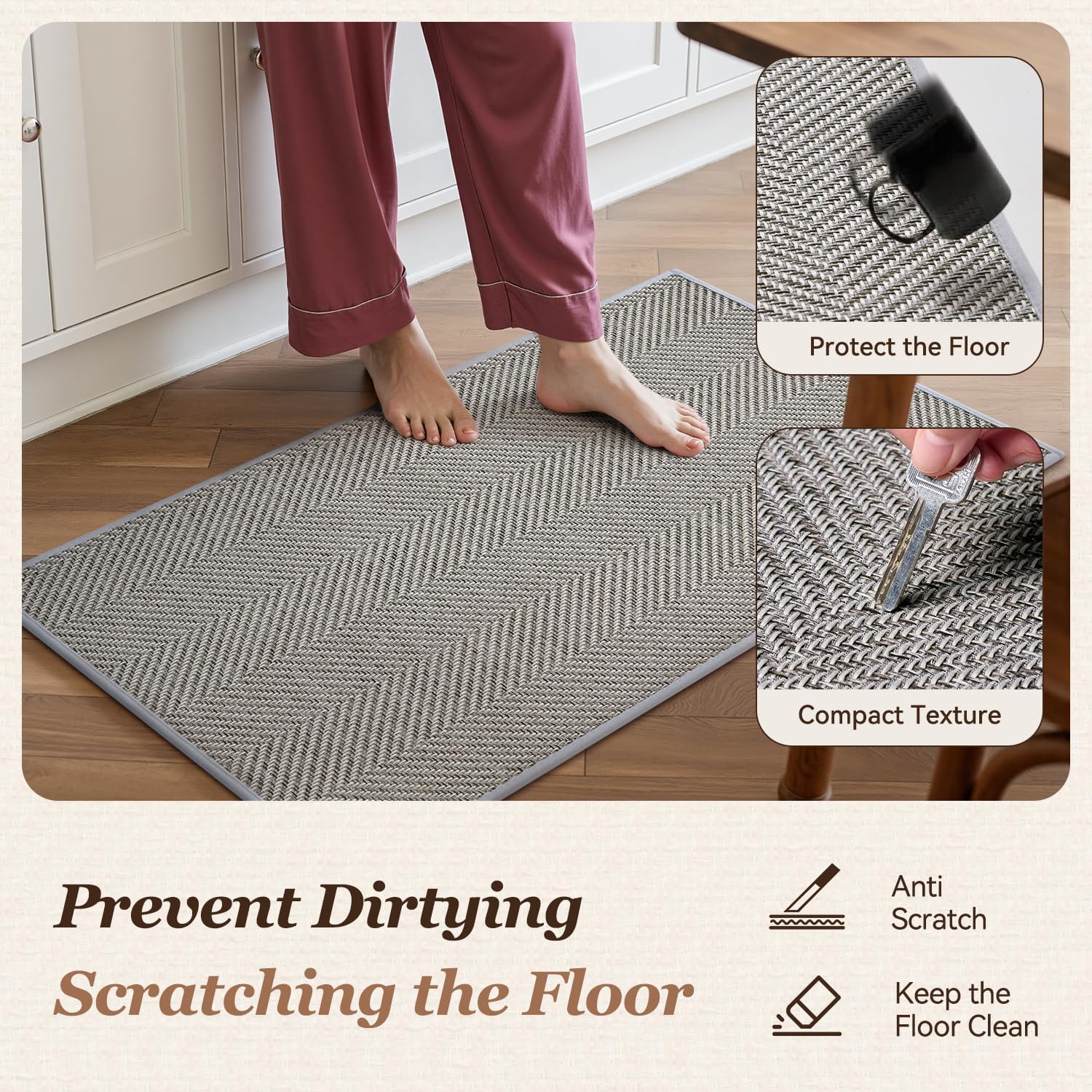 AMOAMI Kitchen Mats for Floor, Non Slip Washable Kitchen Rugs Absorbent Quick Dry and Easy to Clean, Kitchen Runner Rugs for Kitchen in Front of Sink, 20“*70”, Grey