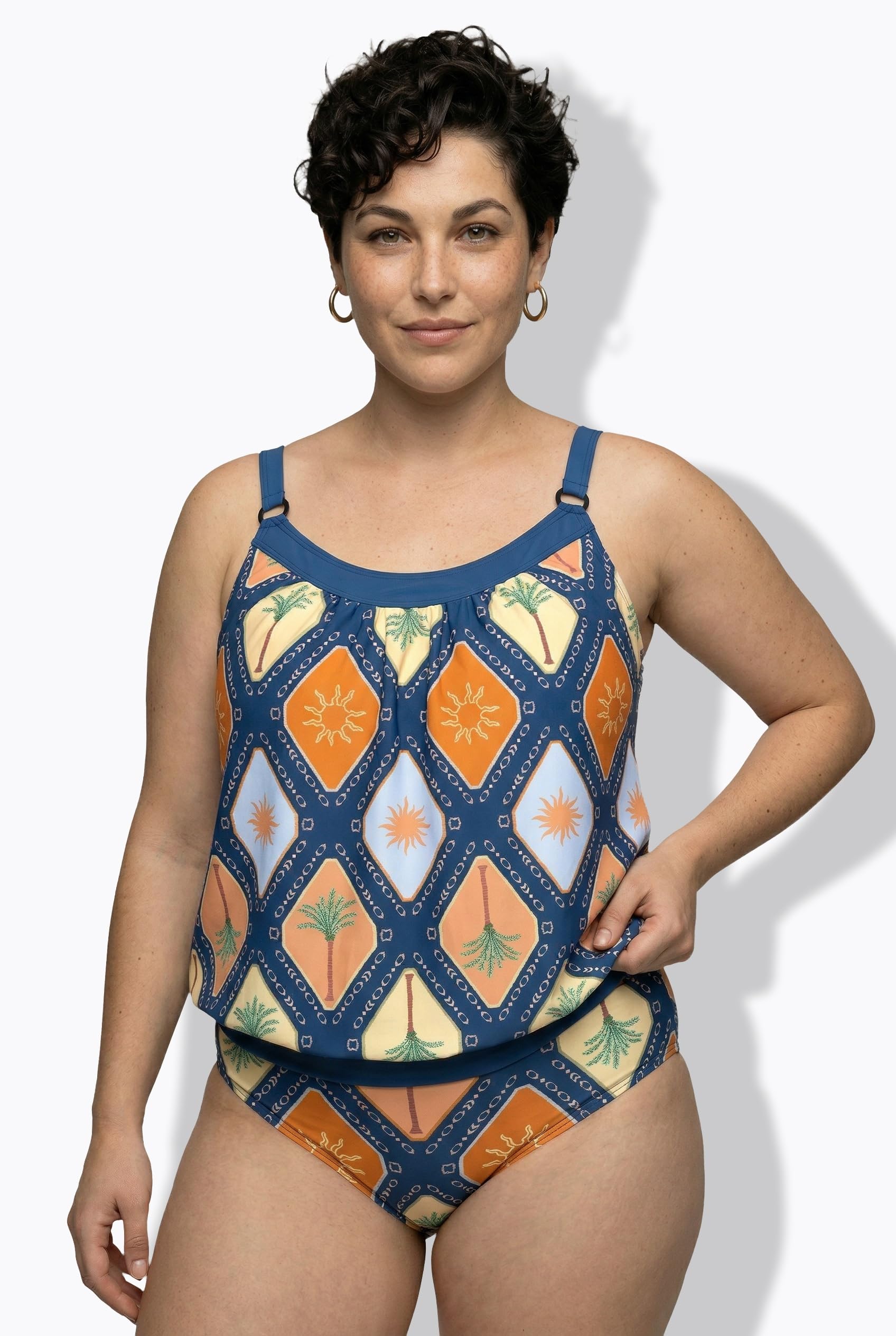 Ulla Popken Damen große Größen Übergrößen Plus Size Tankini, Karo, Elastiksaum, Softcups, Träger verstellbar 836729