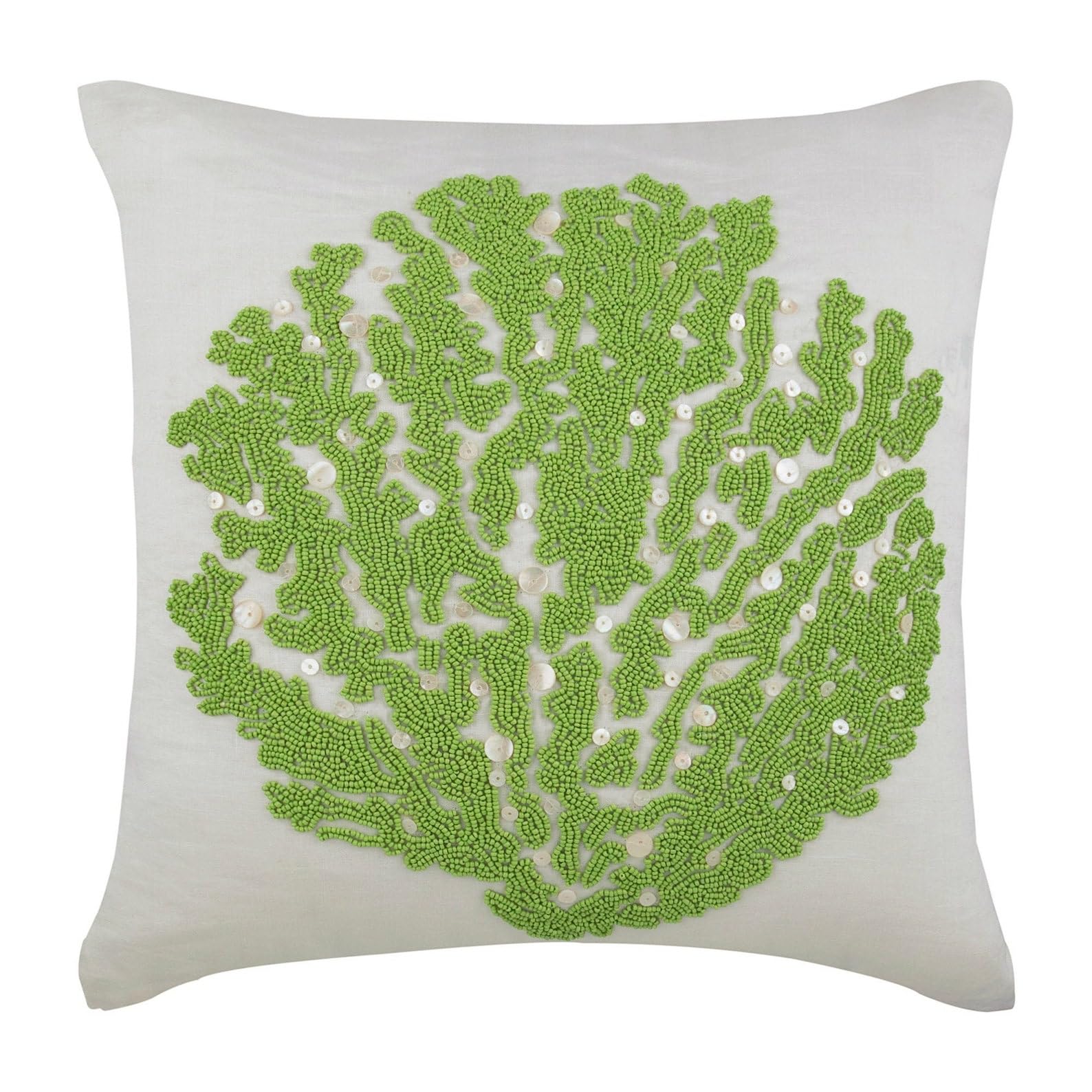 The HomeCentric White Cushions Cover, Beaded Green Sea Weeds Sea Creatures Ocean & Beach Cushions Cover, Cushion Cover 35x35 cm (14x14 inch), Floral Mediterranean Cotton Linen Couch - Deep Sea Weeds โ image 1