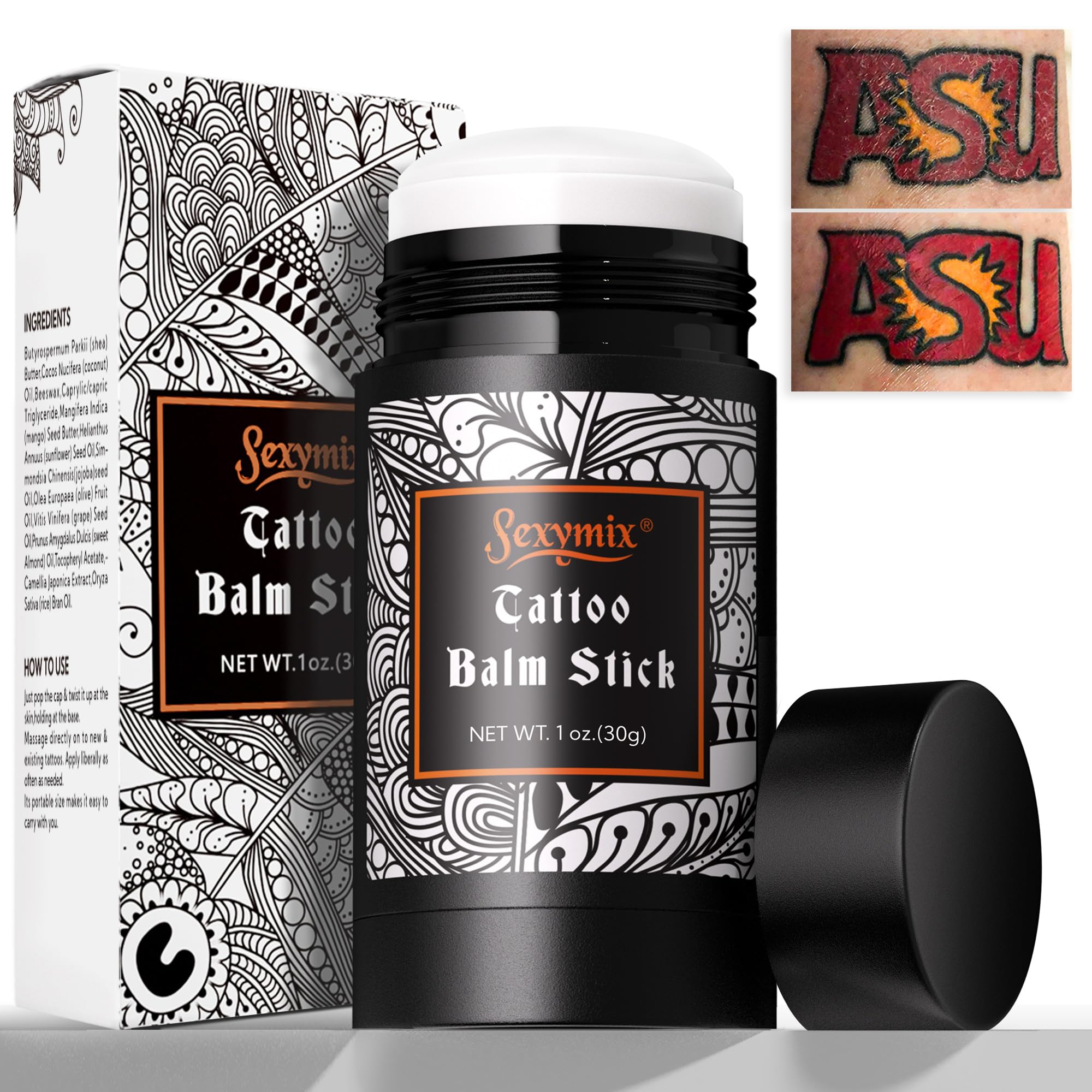 SEXY MIX Tattoo Aftercare Tattoo Balm, Tattoo Enhancer for Old Tattoo Cream, Gentle Ingredients Tattoo Care, Tattoo Lotion Color Enhancement, Moisturizing Skin Stick (Unscented, 1oz)