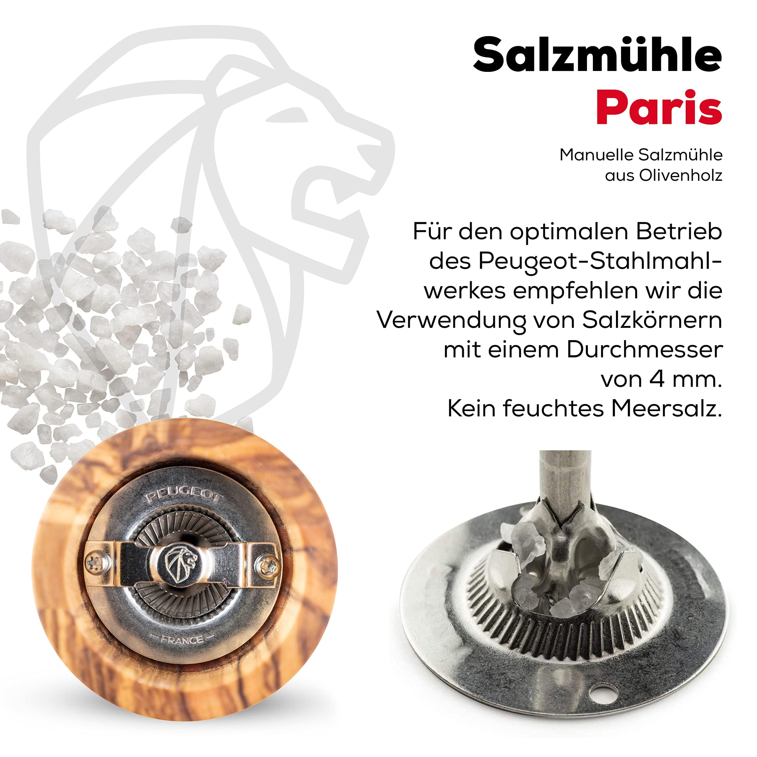 PEUGEOT - Salzmühle Paris 18 cm - Trockensalz - Klassische Mahlgradeinstellung - Aus PEFC-zertifiziertem Holz - französisches Know-how - Olivenholz