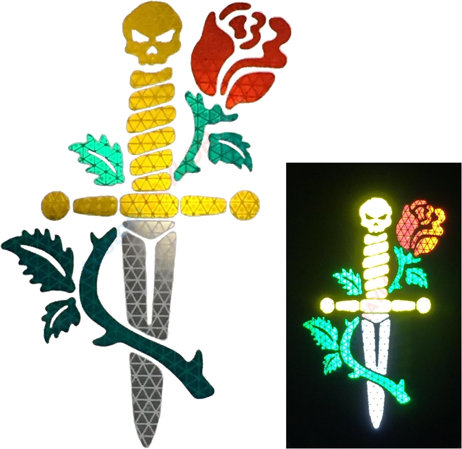 customTAYLOR33 High Intensity Reflective Skull Head Dagger and Rose Decal (7 inches X 4.6 inches)