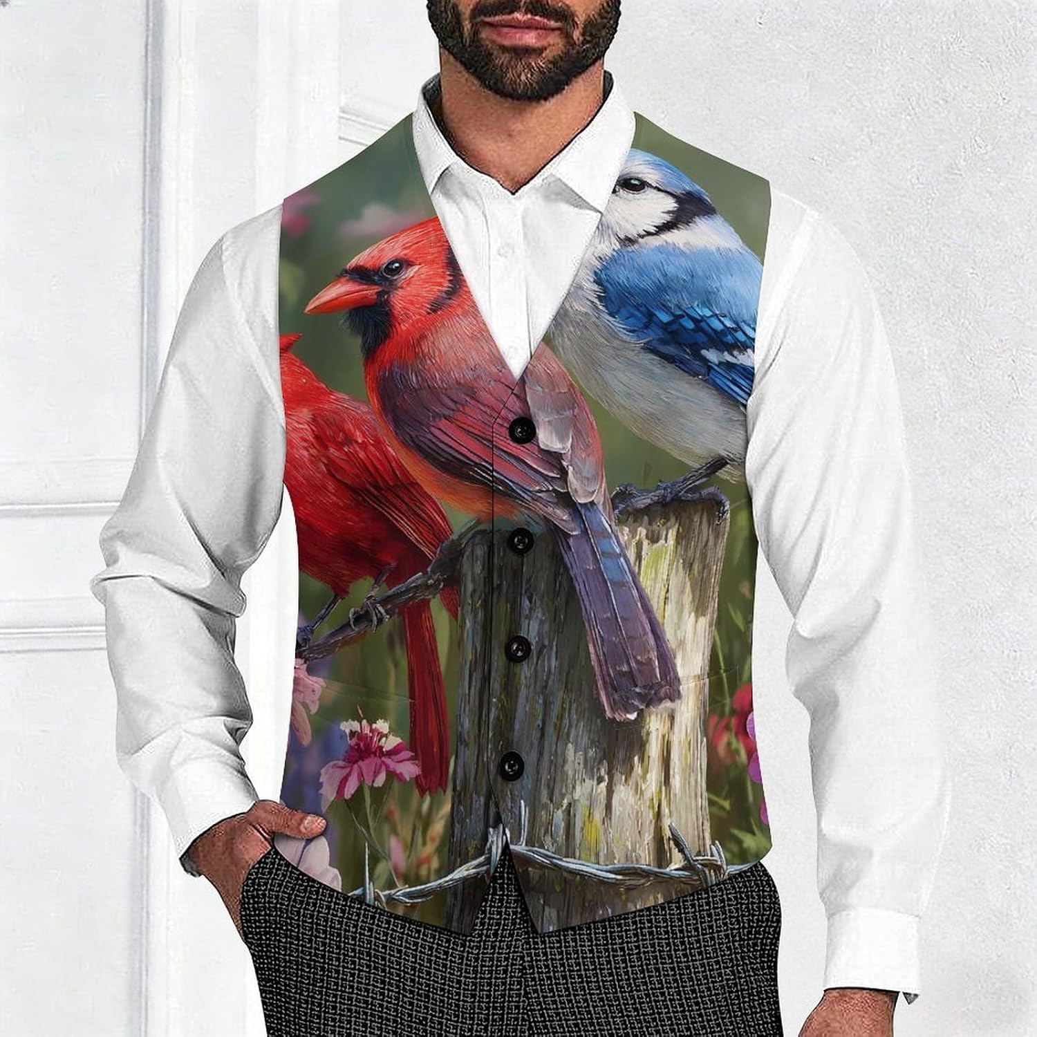 Cardinal Bluebird Jay Men's Suit Vest Formal Vests Casual Dress Fit Waistcoat Casual Tuxedo for Business