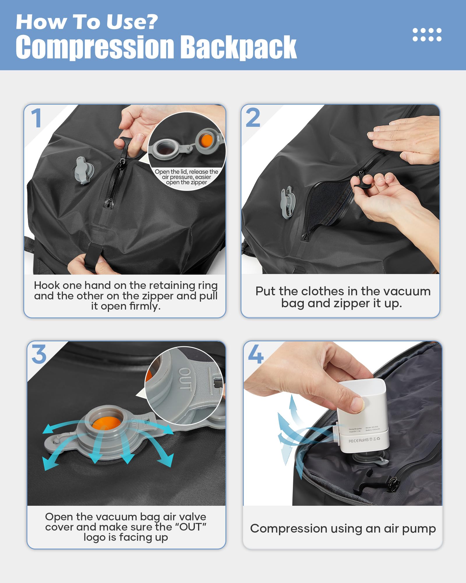 SZLX Mochila al Vacío con Bomba Mochila Viaje Cabina Avion Ryanair Equipaje de Mano Vueling Wizzair Mochila Viaje Cabina Avion Mujer Hombre Bolsas de Viaje Easyjet