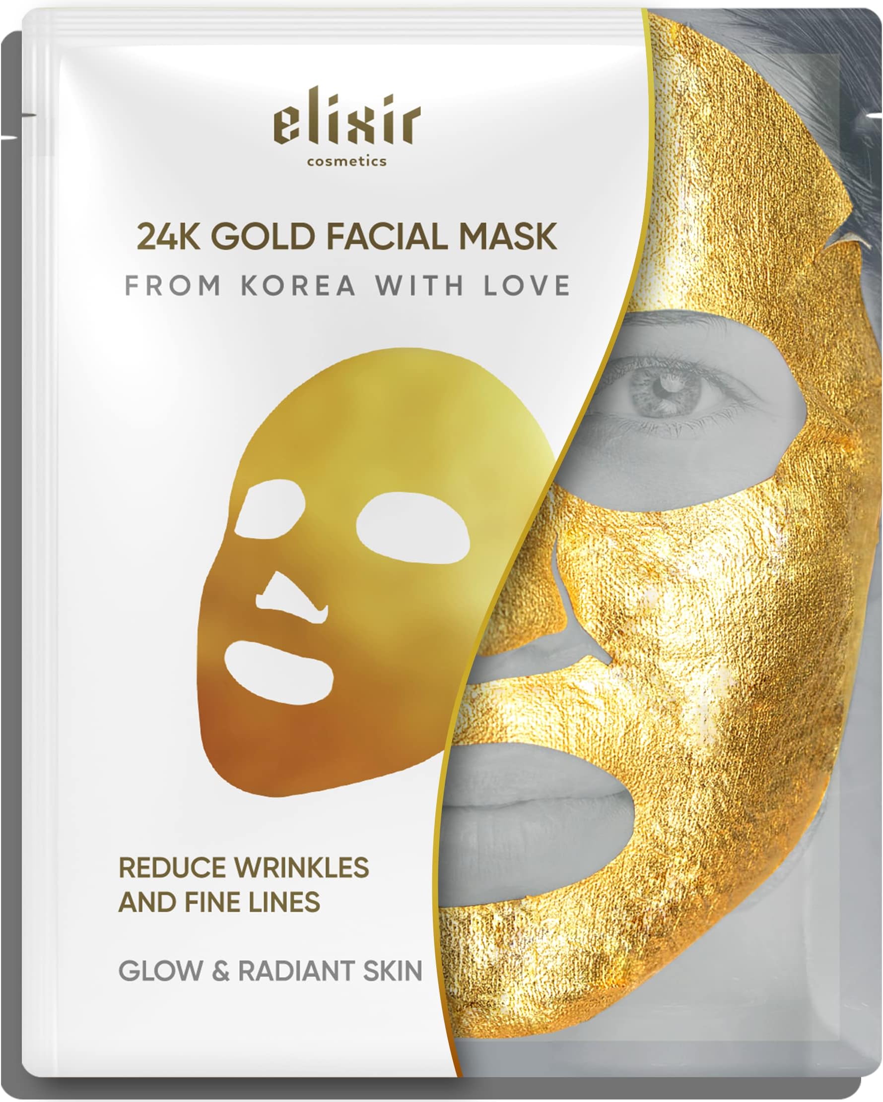 Elixir Cosmetics Elixir Gold Korean Face Mask | Collagen & Anti Aging Wrinkle Treatment | Luxury Peel Off Moisturizing Facial Sheet (1 Pack)