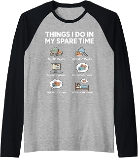 Funny Stamp Collector Art for Men Women Stamp Collecting Raglan Baseball Tee