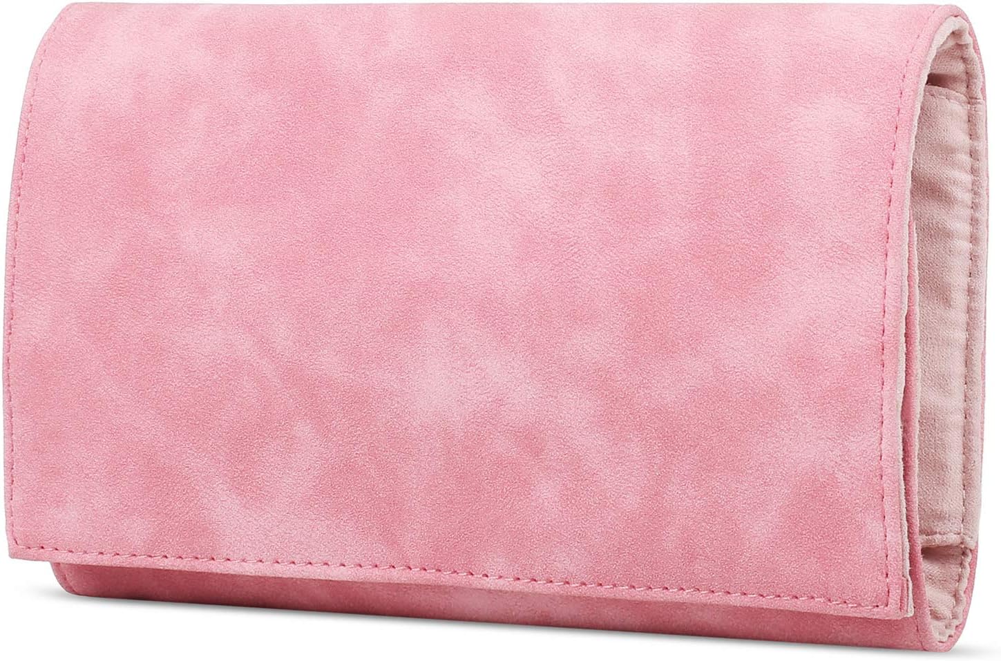 Portable Jewellery Organiser Roll,Leather Suede Makeup Bag,Lightweight Travel Jewellery Pouches Jewellery Storage Box Case for Necklace Earrings Bracelet Christmas Wedding Birthday Girls Gift Pink