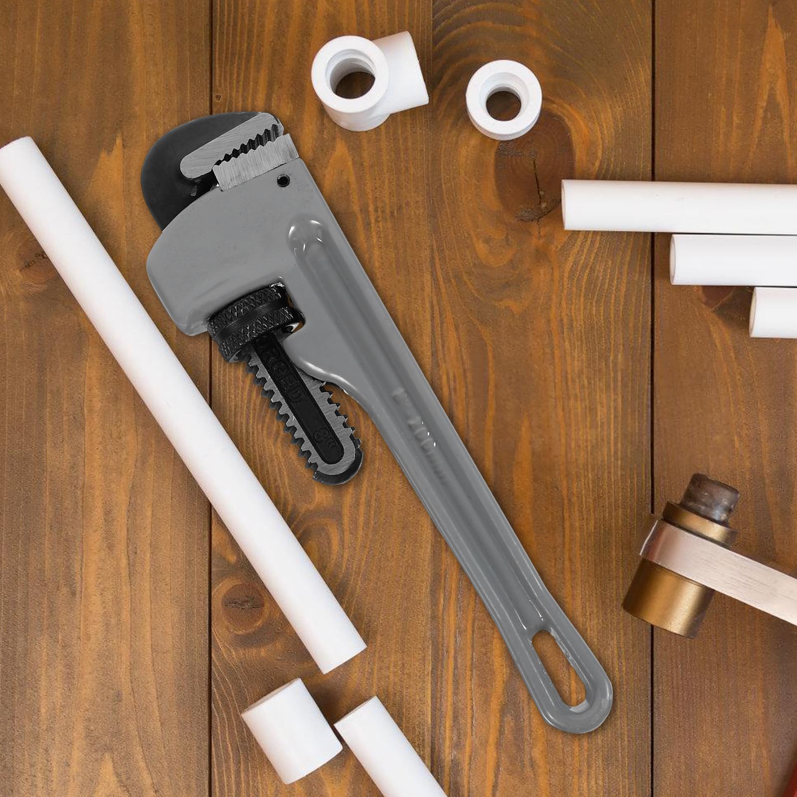 Llave de Fontanero Ajustable de 8 Pulgadas Llave Inglesa Pesada de Aleación de Aluminio y Acero Cromo-Vanadio Herramienta para Tuberías Resistente y Versátil para Fontanería