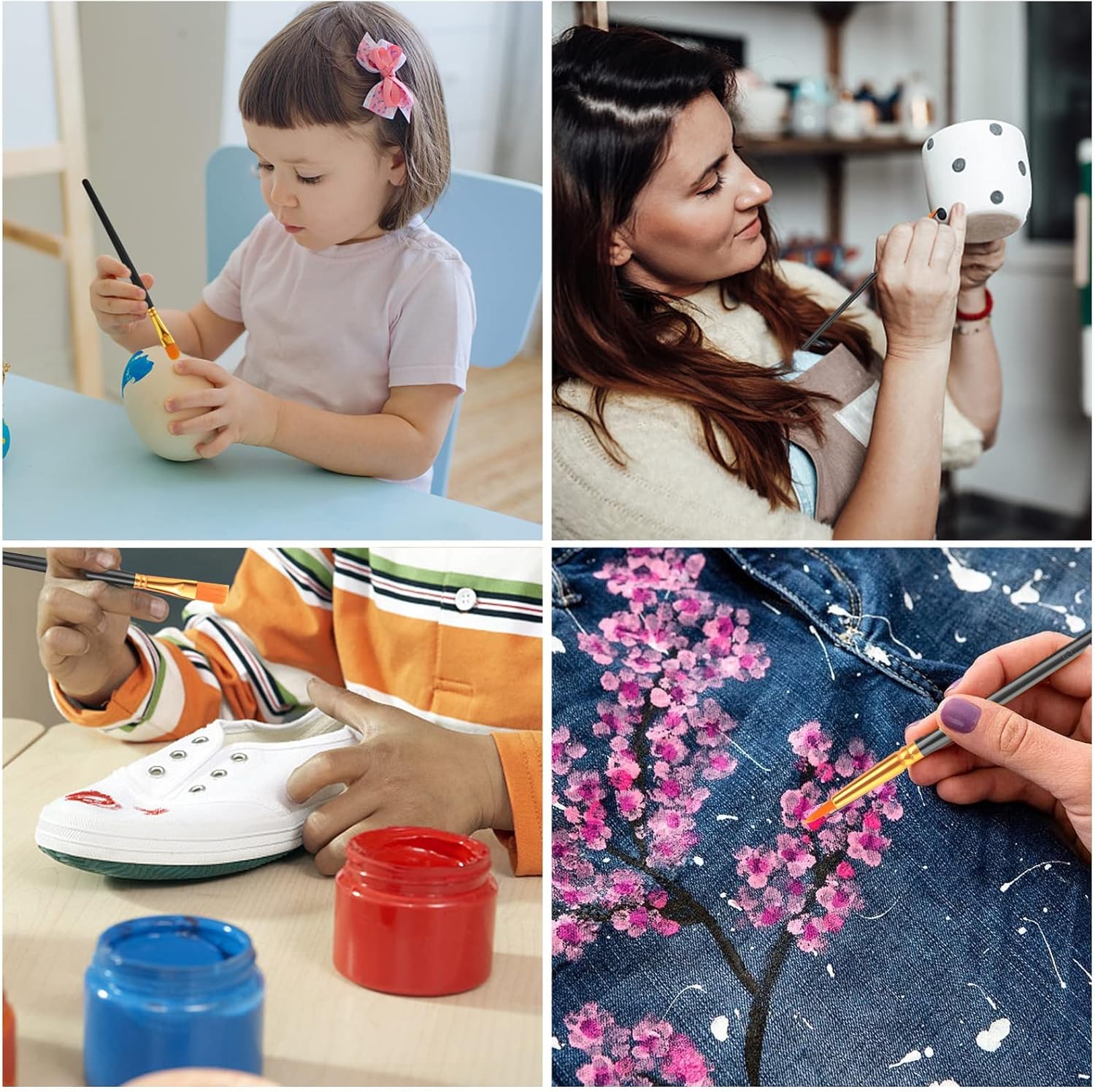 ESRICH Acrylic Paint Brushes Set, 16Packs/160Pcs, Nylon Brush Head, Suitable for Acrylic,Oil,Watercolor,Rock Body Face Nail Art,Perfect Suit of Art Painting,Best Gift for Kids Adult Drawing(Black) - Image 6