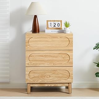 Modern 3 Drawer Dresser, Wood Chest of Drawers, Nightstand for Bedroom, Contemporary Three Drawer Dresser (Natural)