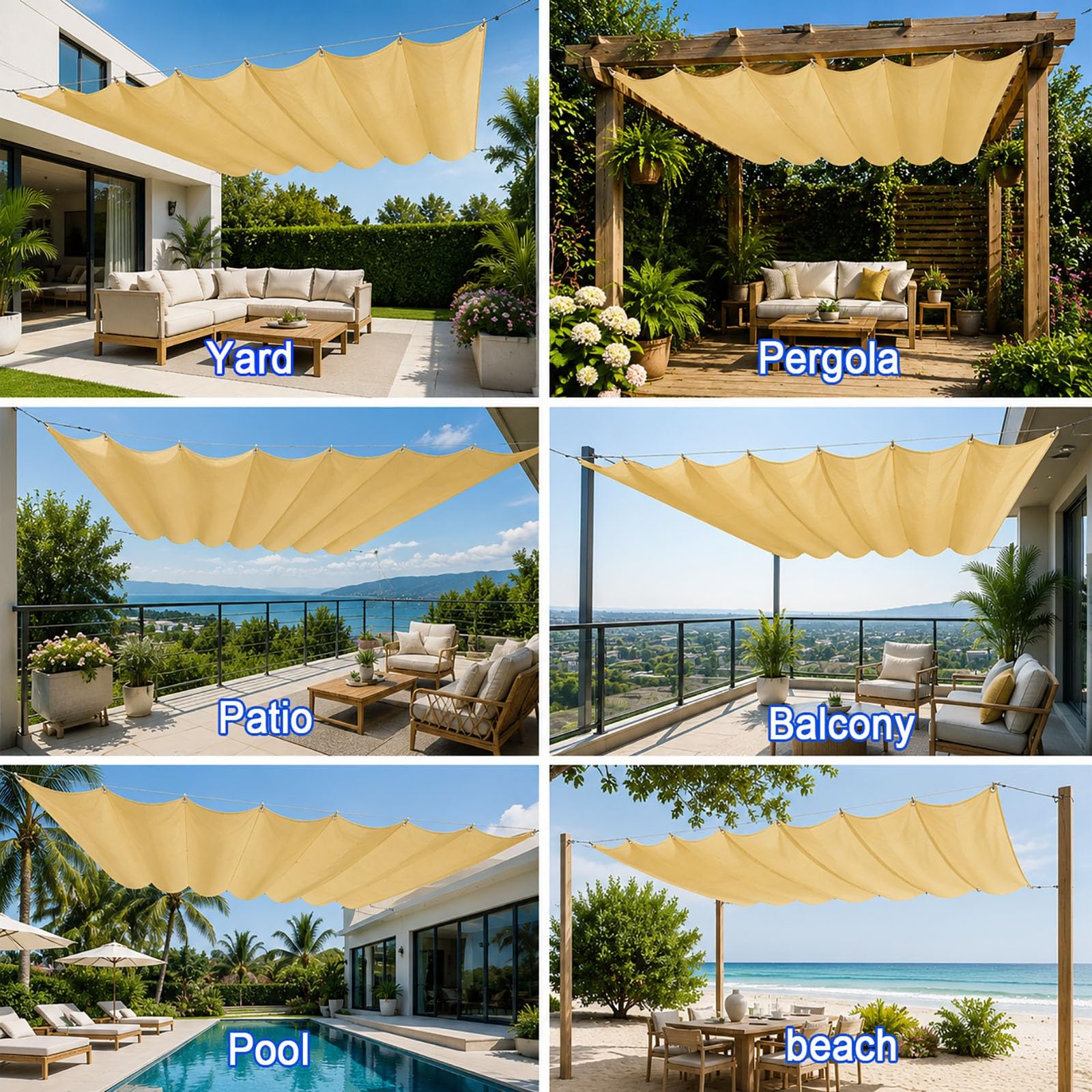 Copertura Retrattile per Gazebo Pergola 4 x 5.5 m Protezione Solare Respirante Impermeabile Antivento Robusto Tenda a Vela Giardino per Giardino Esterno, Giallo sabbia