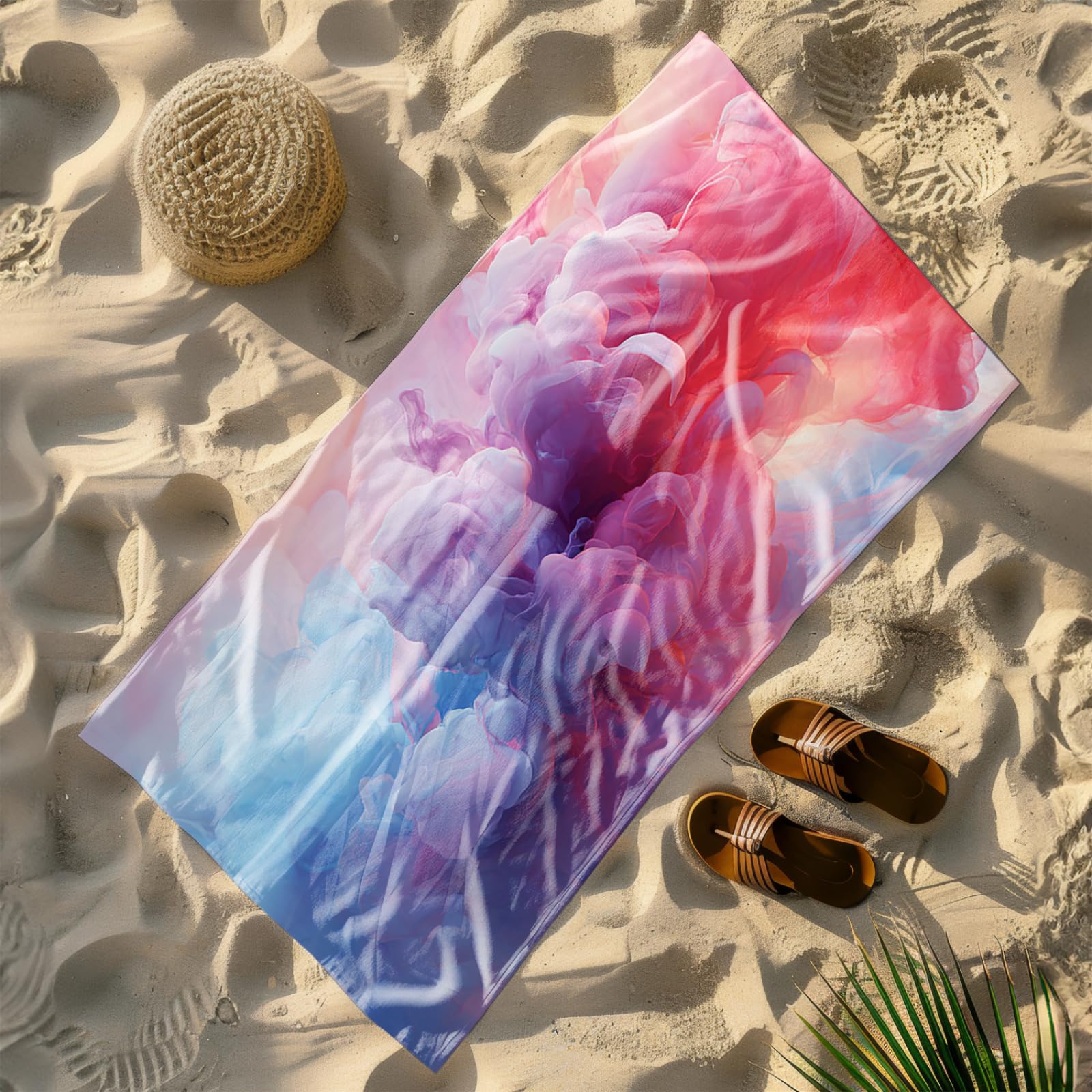 Genérico Toalla Playa Grande 100X200 Patrón Púrpura Rosa Claro